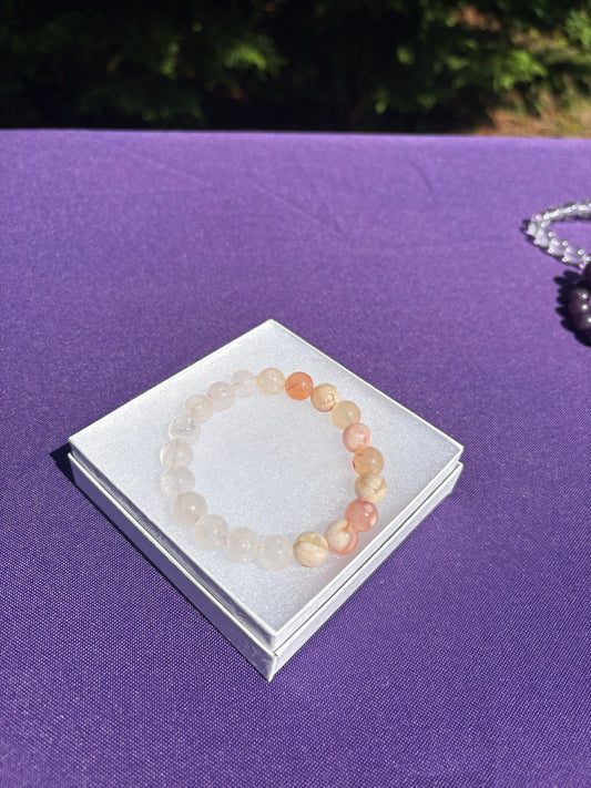Rose Quartz & Flower Agate Bracelet