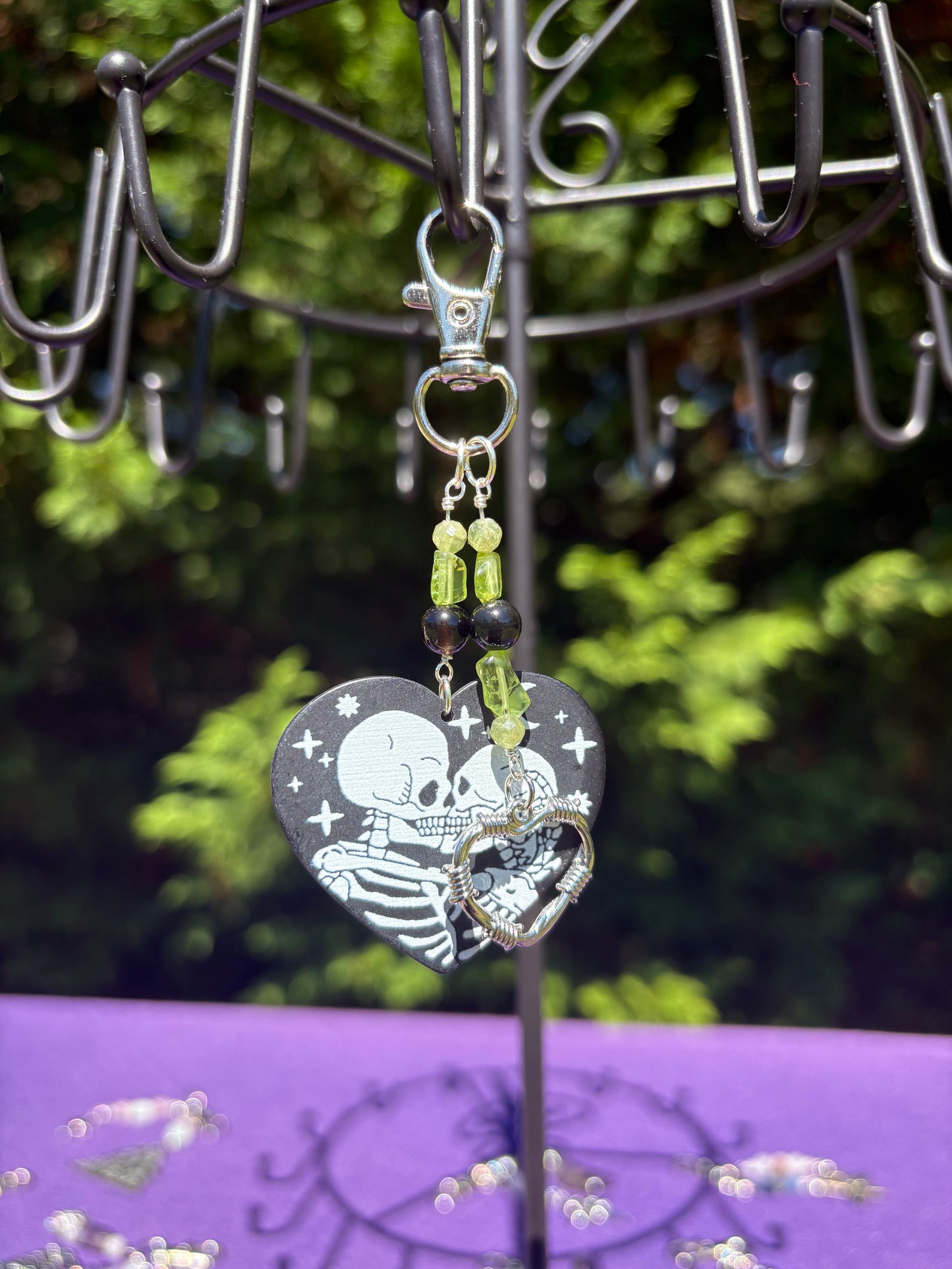 Peridot, Green Apatite, Rainbow Obsidian Skeleton Lovers Charm
