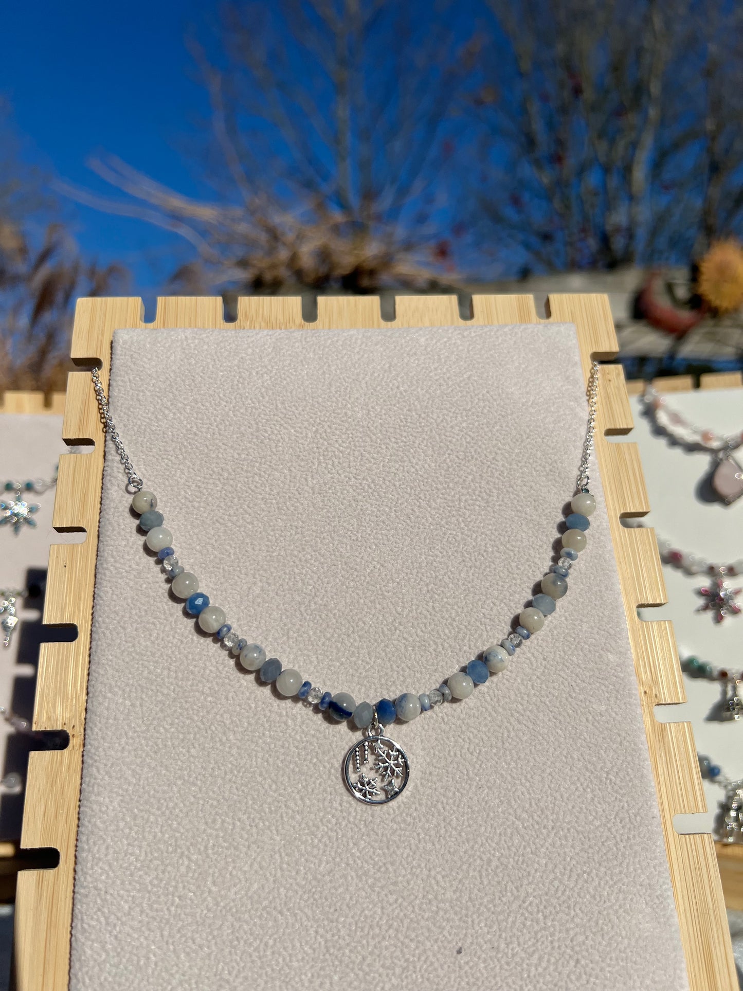 Blue Aventurine & Dumortierite in Quartz & Topaz & Snowflake Sodalite festive necklace