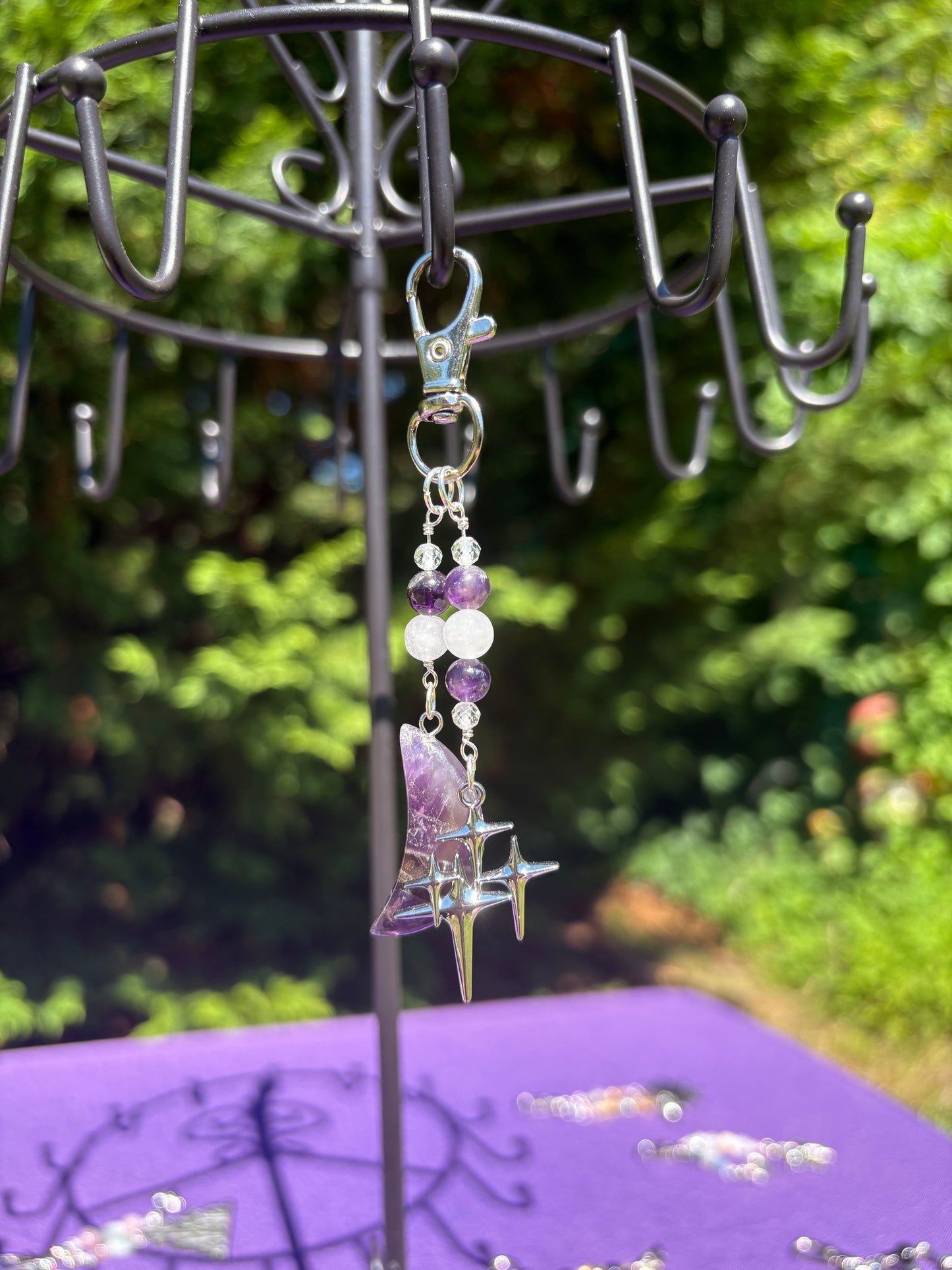 White Jade, Topaz, Amethyst Moon & Star Charm