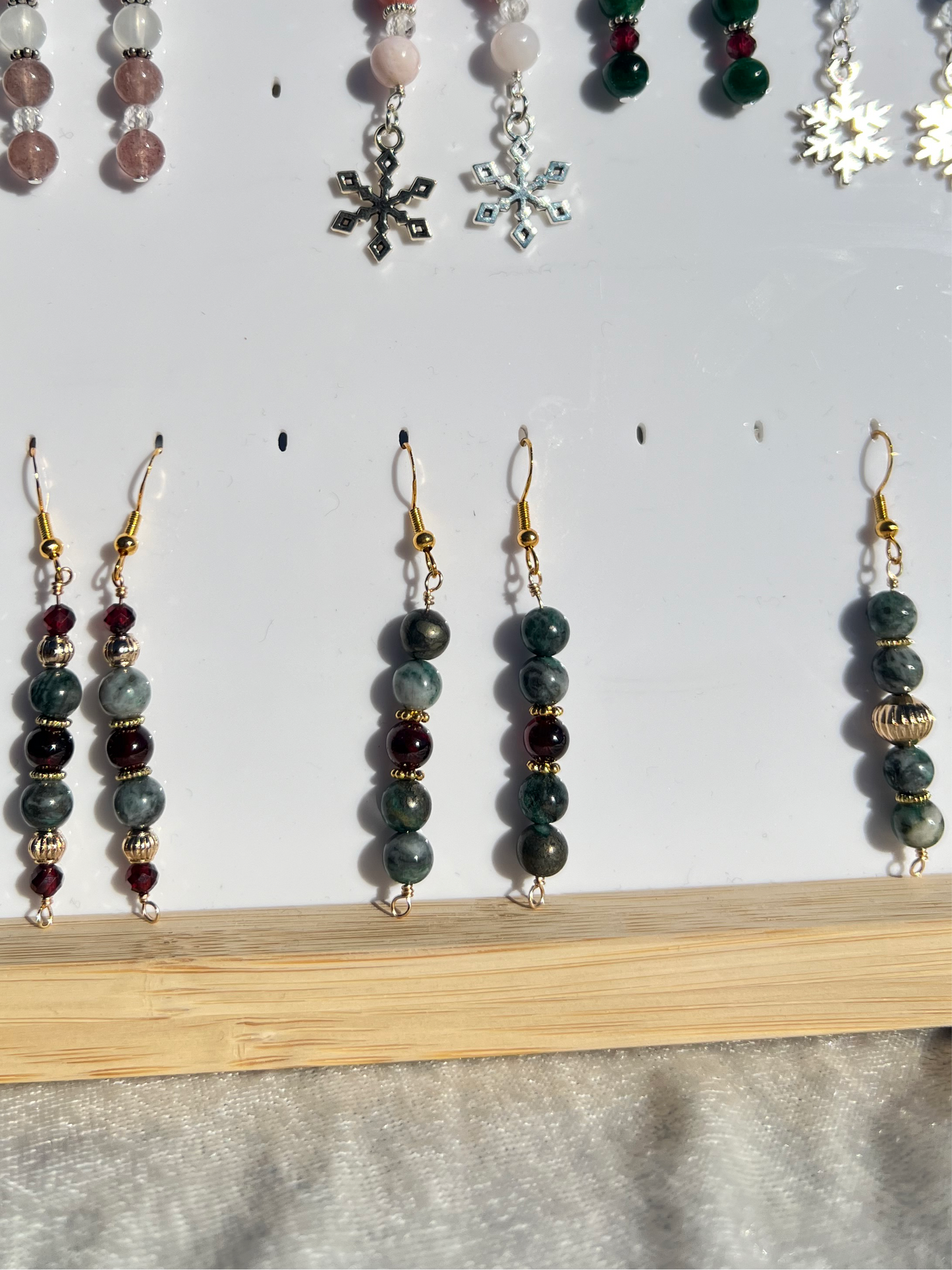 Pyrite in Jade & Garnet festive earrings