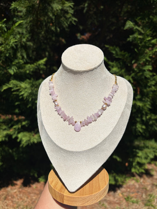 Kunzite and Purple Freshwater Pearl necklace