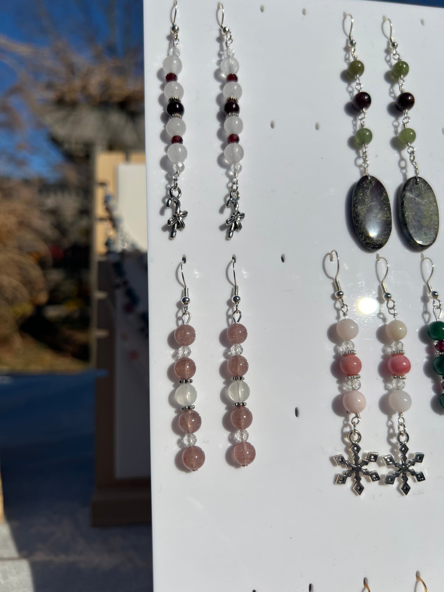 Strawberry Quartz & Selenite & Topaz festive earrings