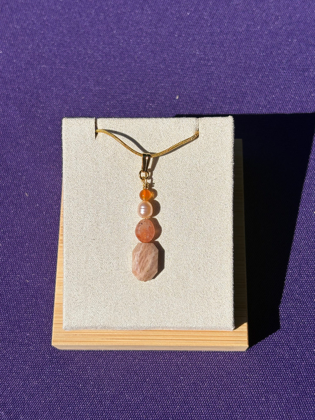 Carnelian, Pink Freshwater Pearl, Sunstone, and Peach Moonstone Pendant