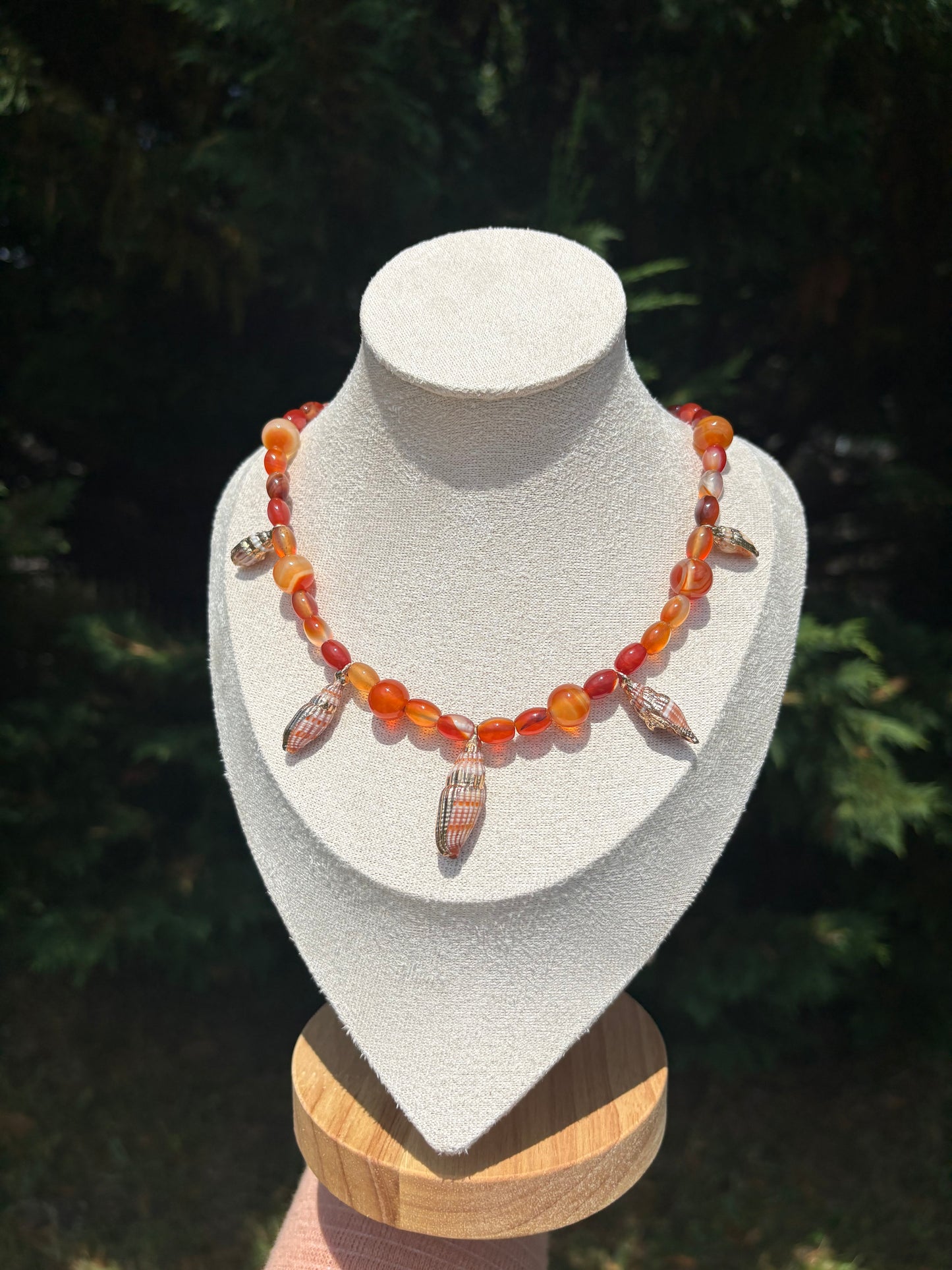 Carnelian and Orange Conch shell necklace