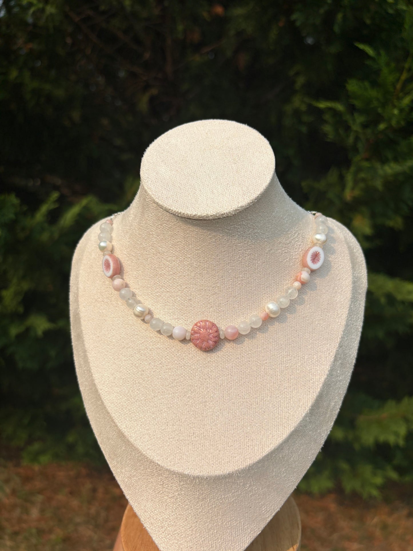 White Jade & Pink Opal necklace