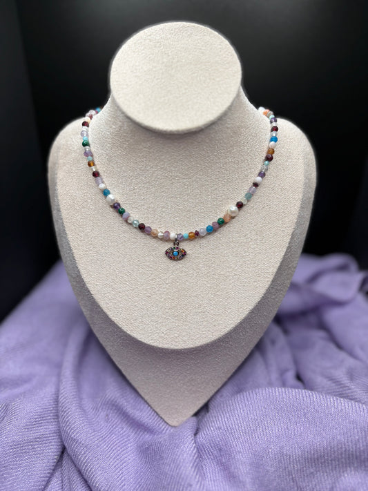 Rainbow Faceted Evil Eye Choker