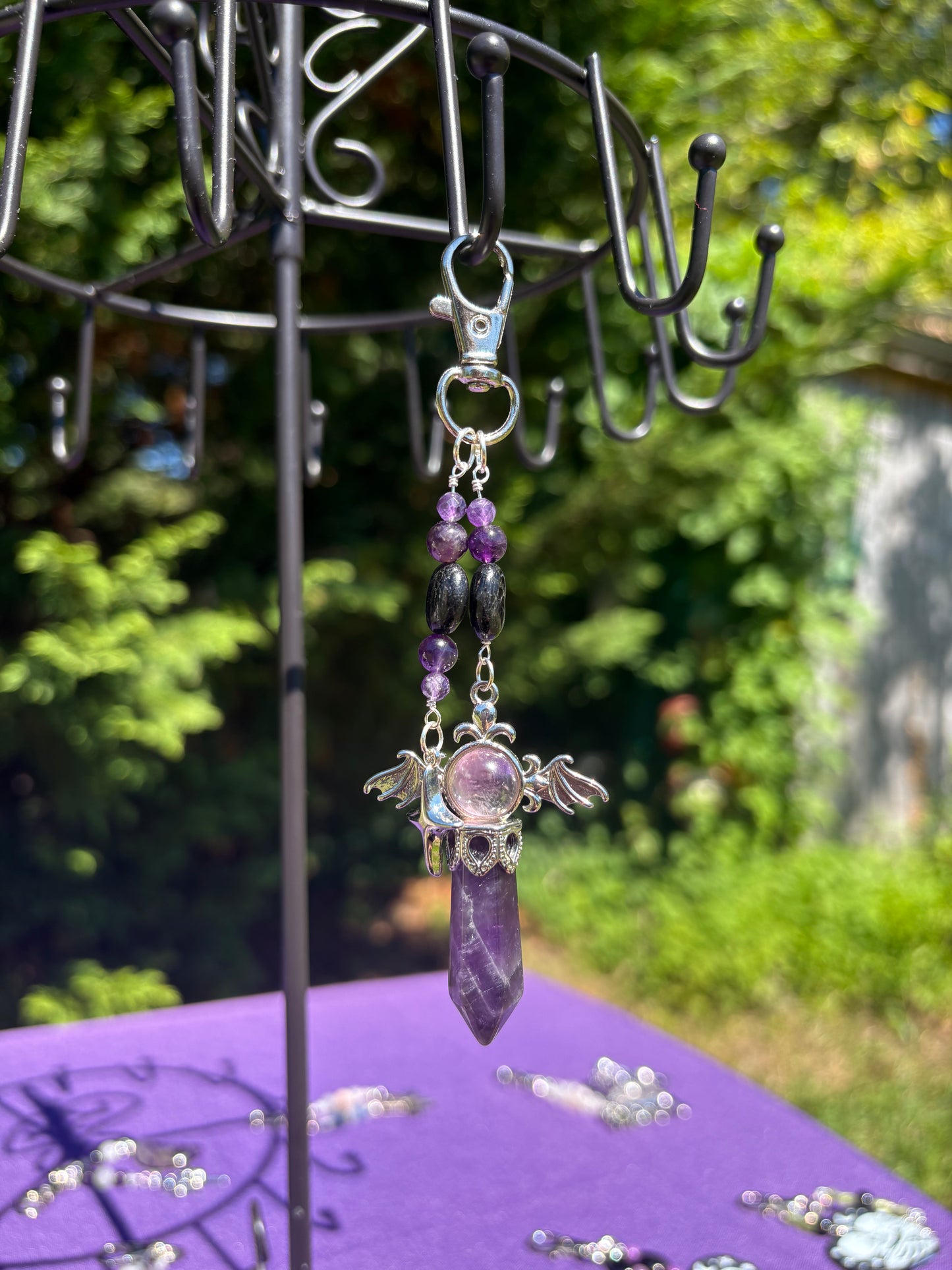 Hypersthene & Amethyst Bat Wings Charm