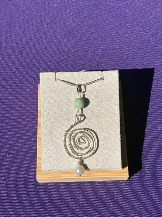 Peruvian Turquoise and Freshwater Pearl Swirl Pendant