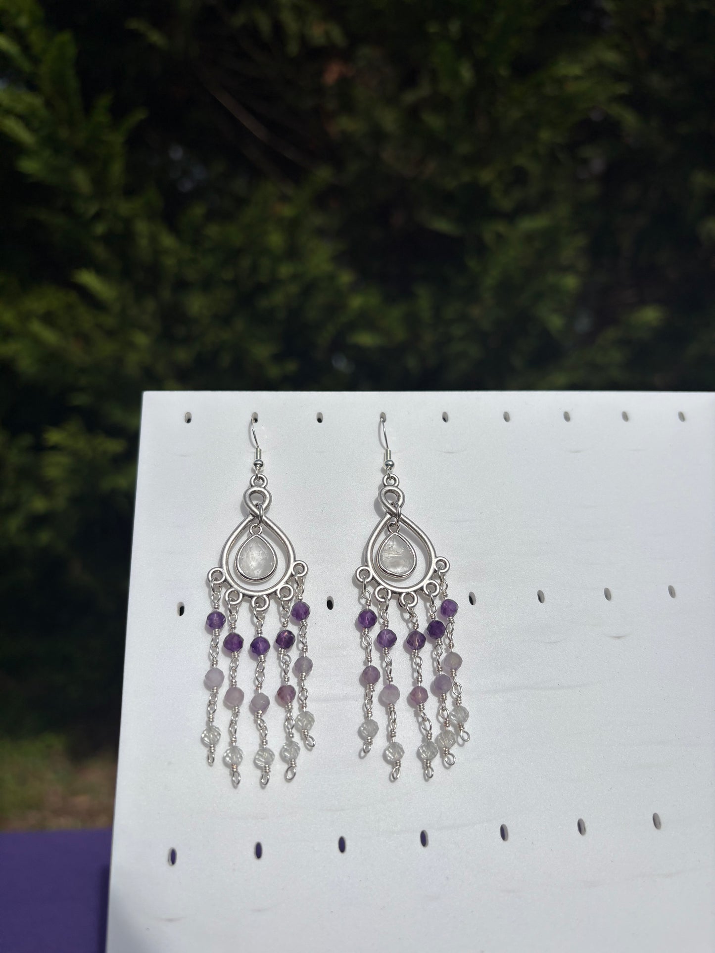 Amethyst, Topaz, and Clear Quartz Earrings