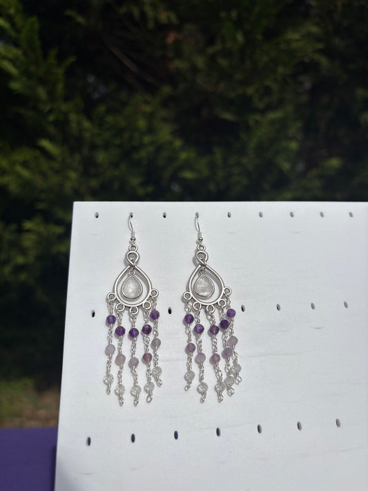 Amethyst, Topaz, and Clear Quartz Earrings