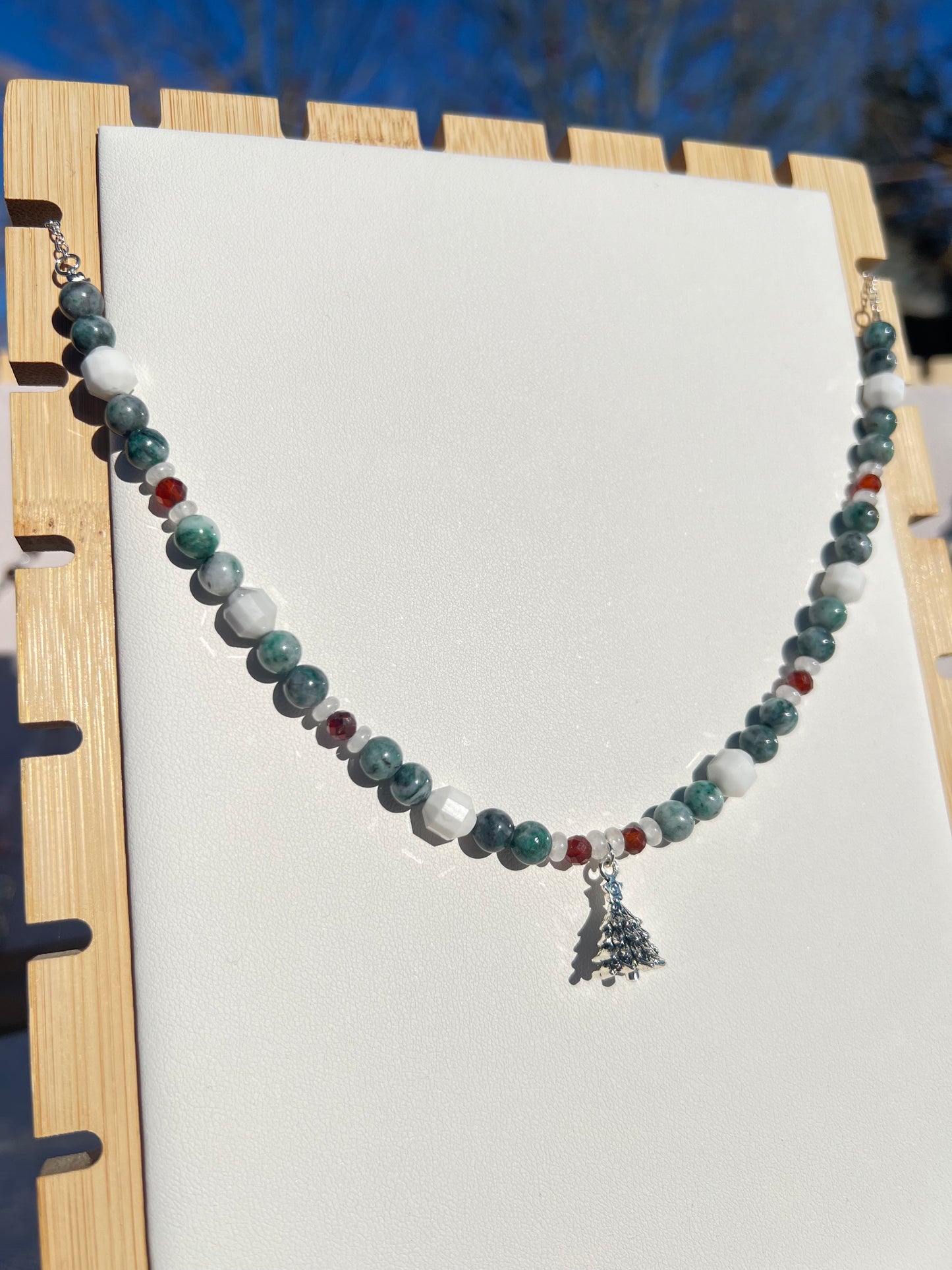 Pyrite in Jade & Garnet & Howlite festive necklace