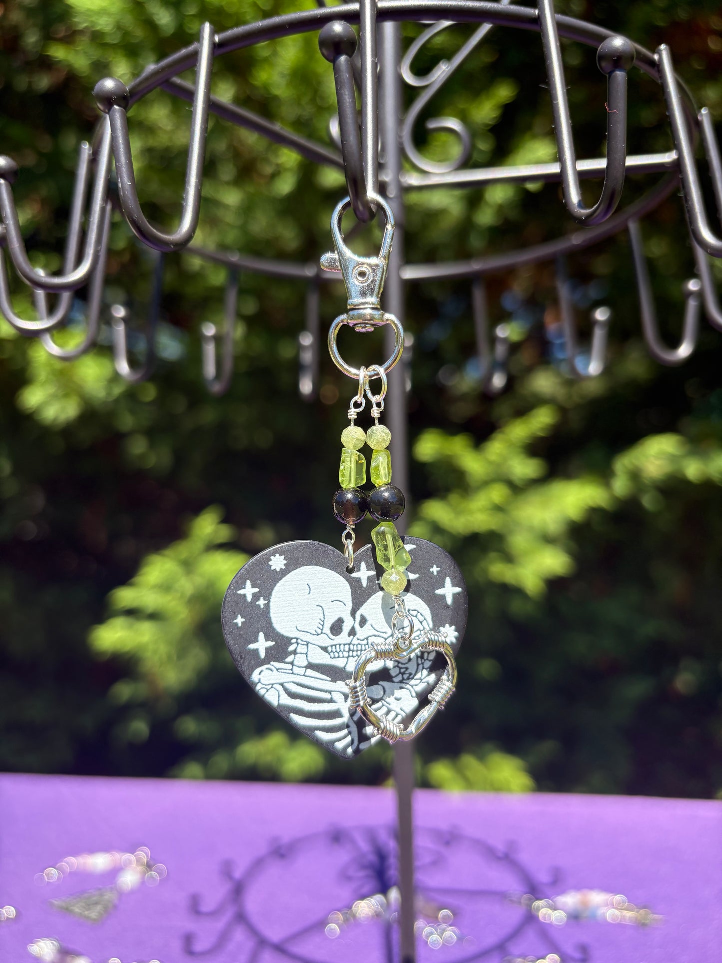 Peridot, Green Apatite, Rainbow Obsidian Skeleton Lovers Charm