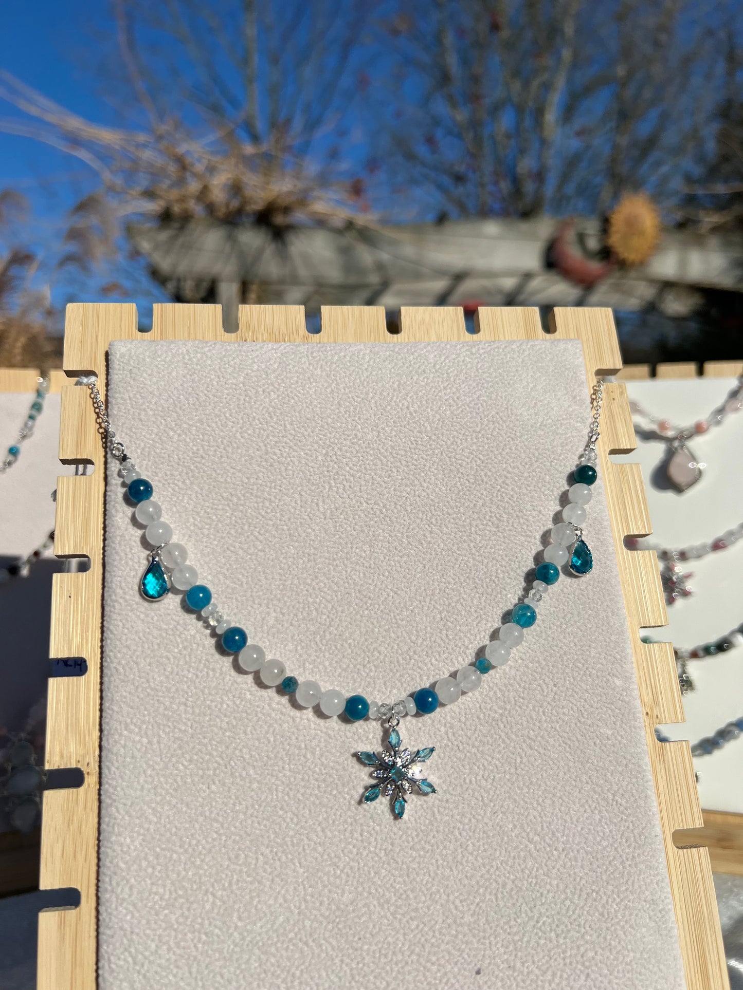 Blue Apatite & White Jade & Topaz &  festive necklace