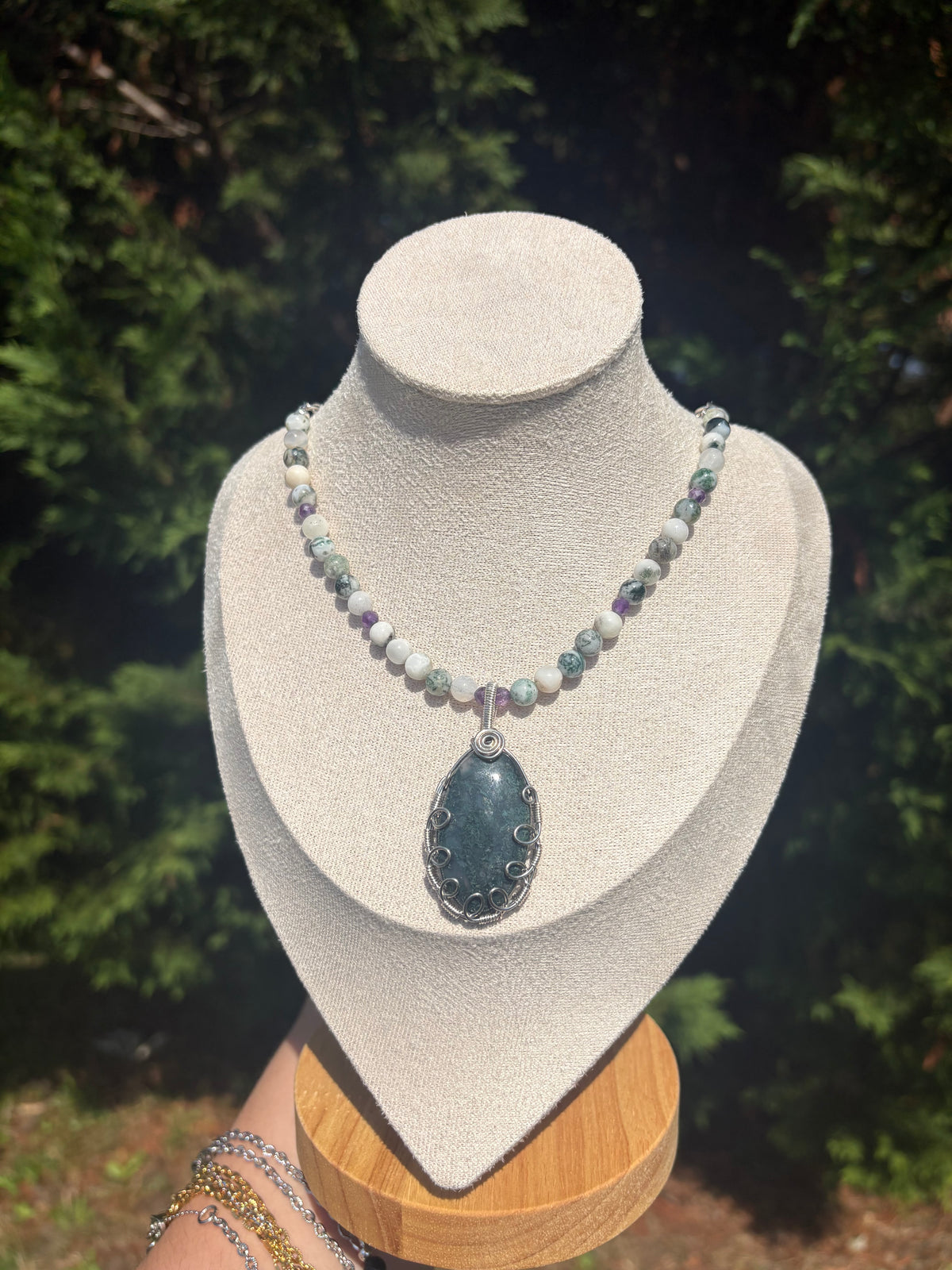 Moss Agate and Amethyst necklace
