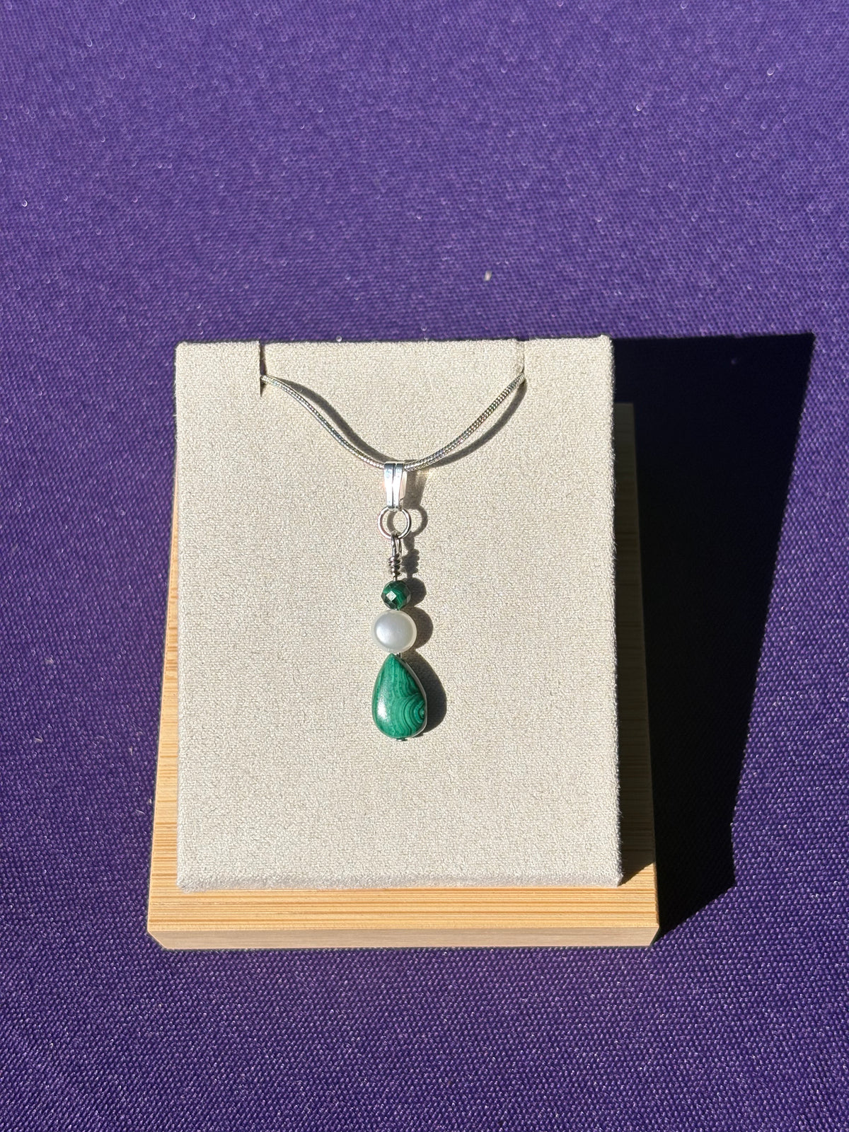 Malachite and Freshwater Pearl pendant