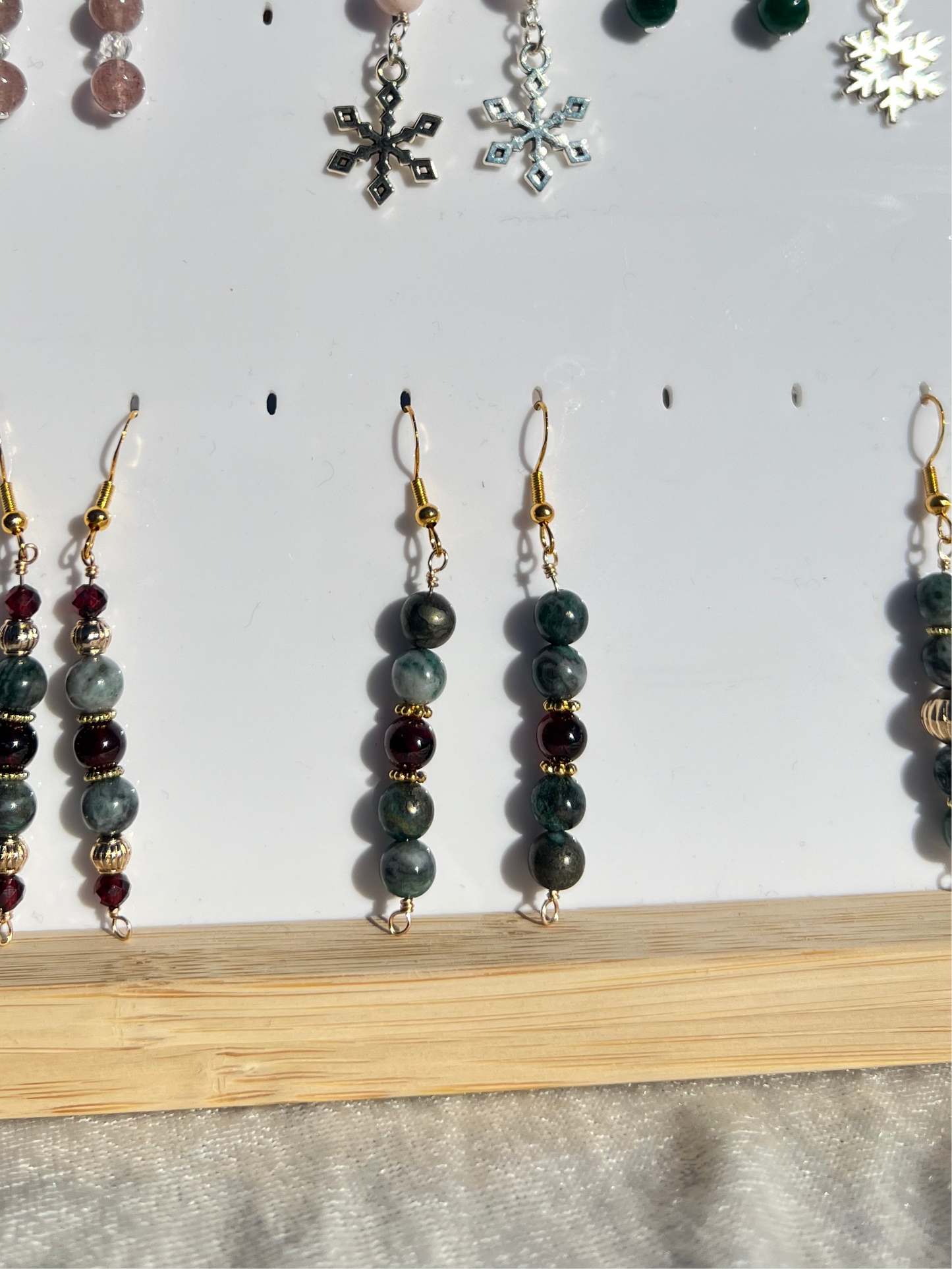 Pyrite in Jade & Garnet festive earrings