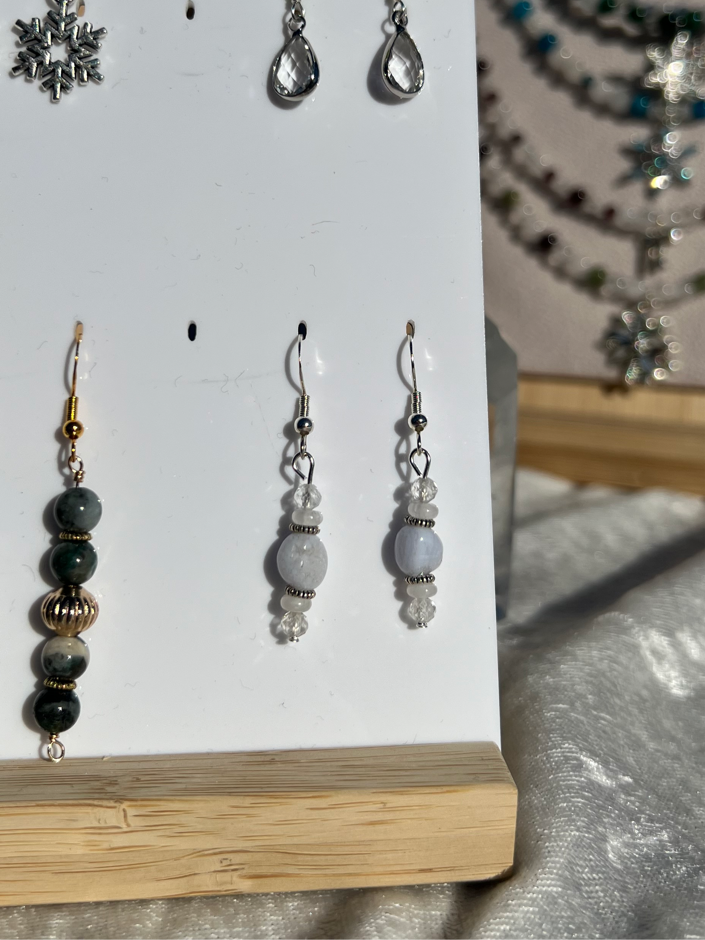 Blue Lace Agate & Topaz & White Jade festive earrings