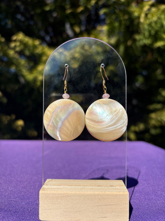 Mother of Pearl and Pink Tourmaline earrings