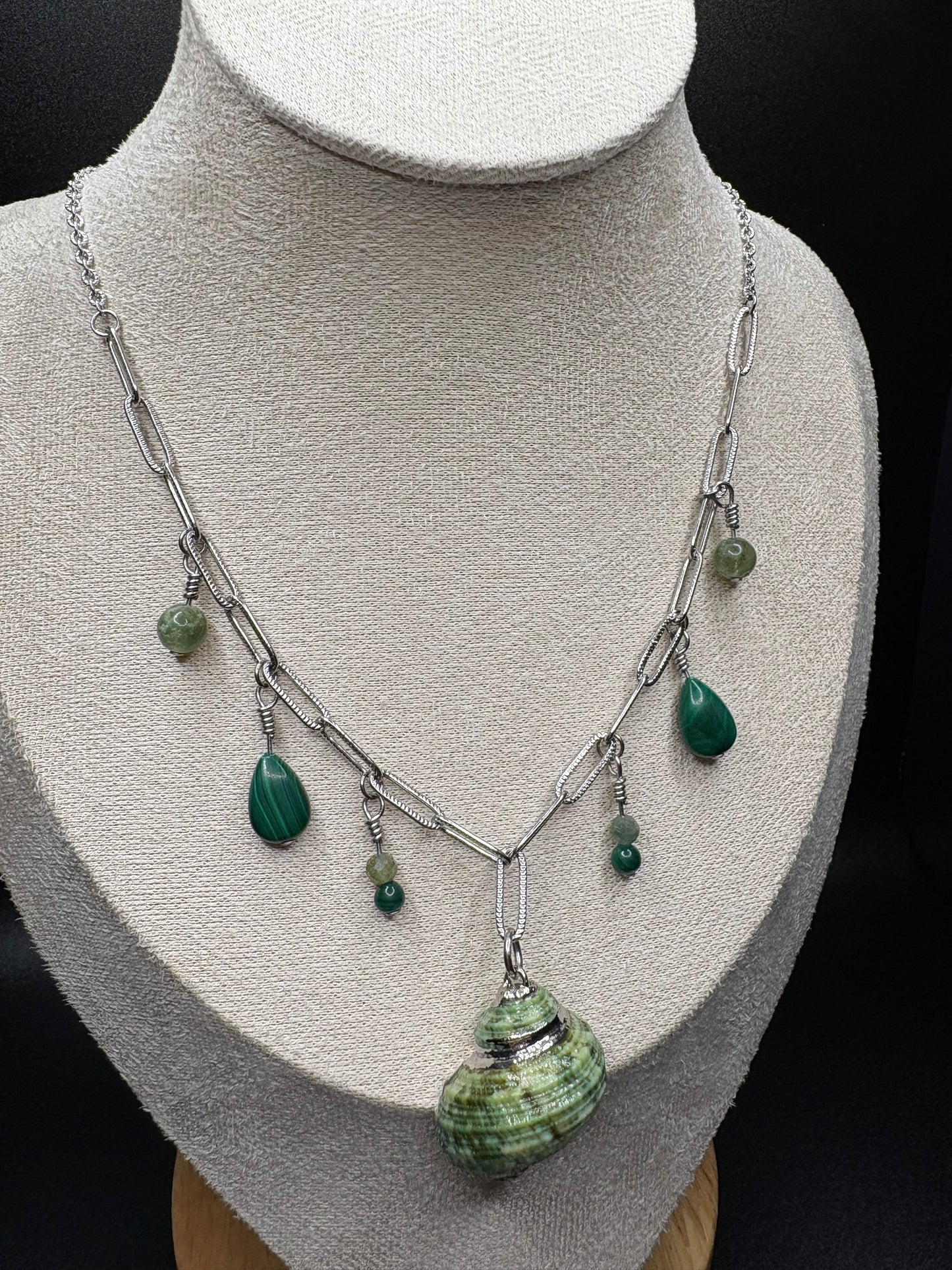 Green Apatite and Malachite charm necklace