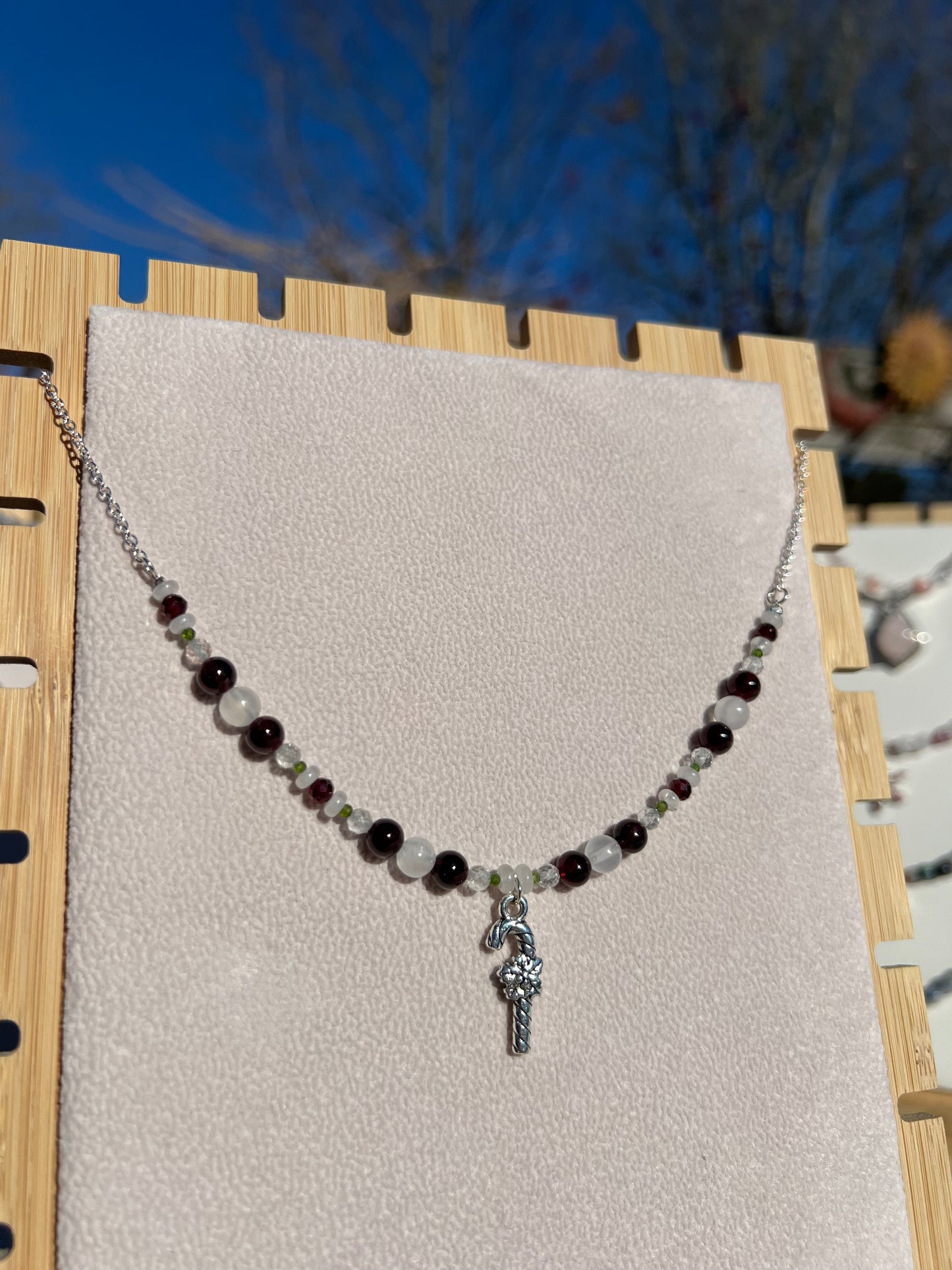 Chrome Diopside & Clear Quartz & Garnet festive necklace