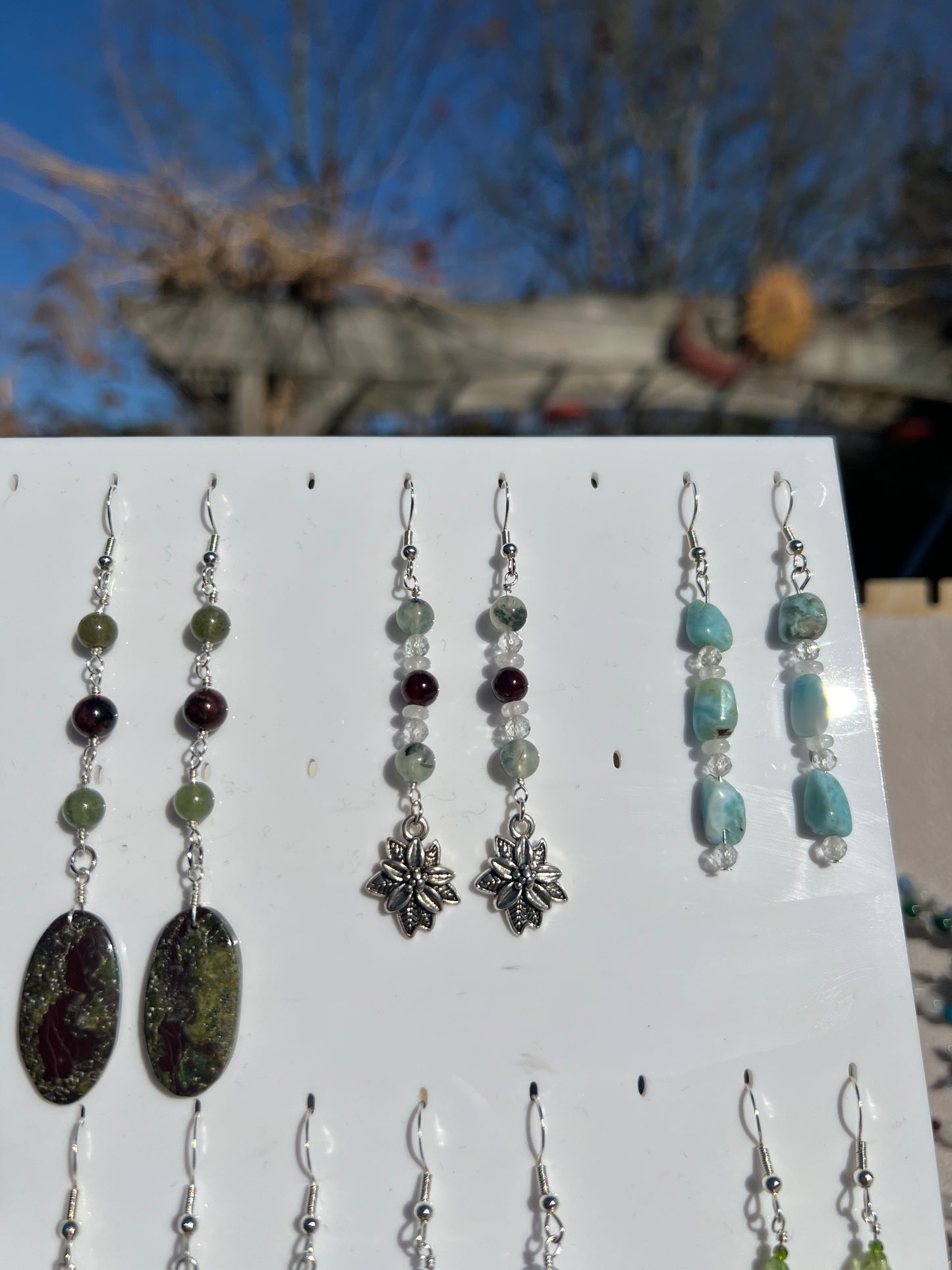 Prehnite & Topaz & Garnet & White Jade Poinsettia earrings