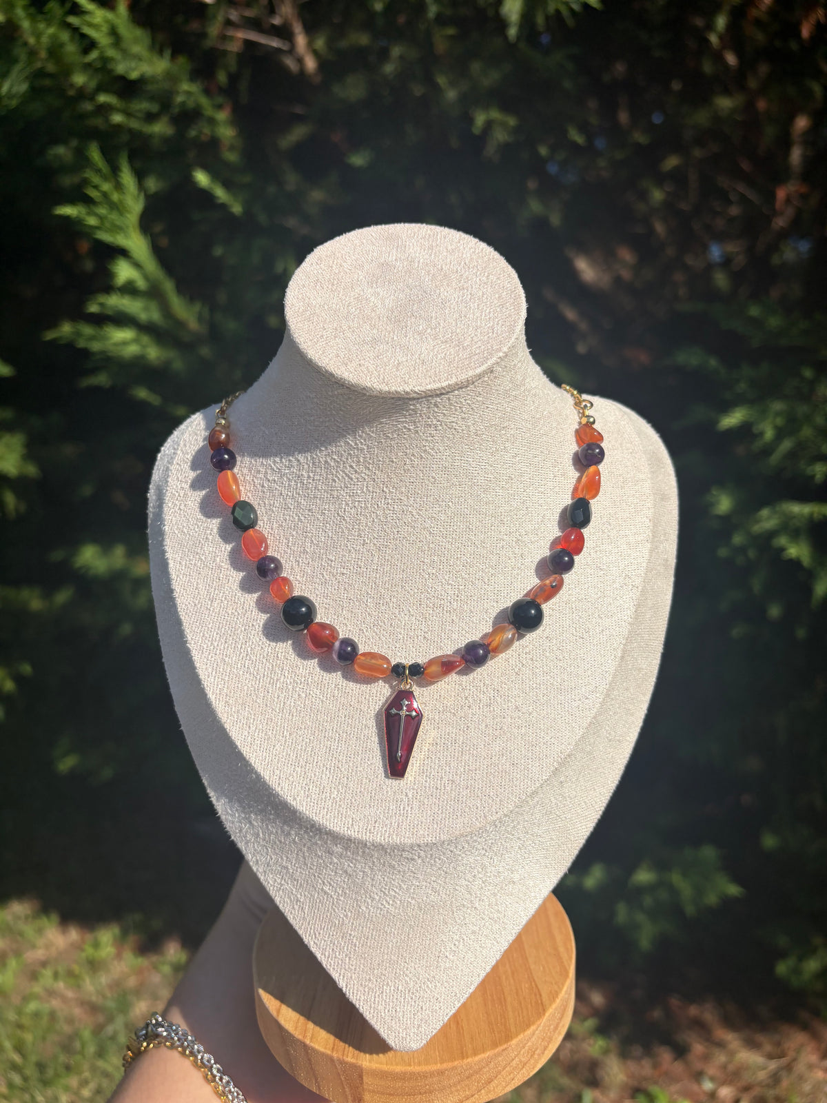 Carnelian, Black Onyx, Amethyst and Black Spinel necklace