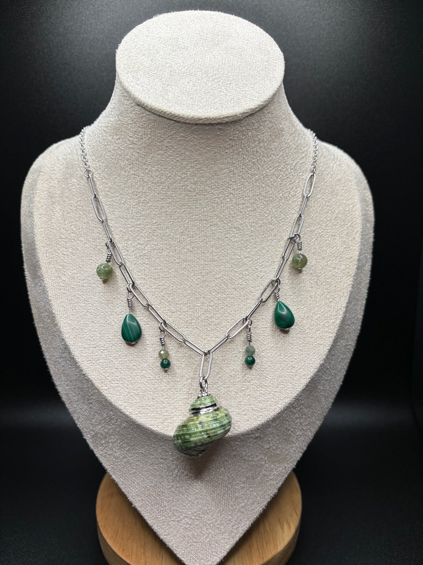 Green Apatite and Malachite charm necklace
