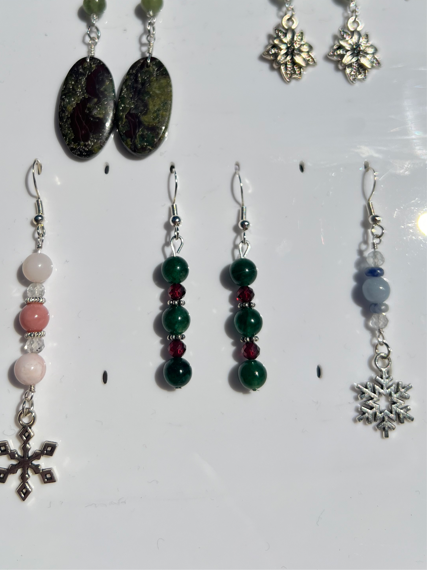 Green Muscovite & Garnet festive earrings