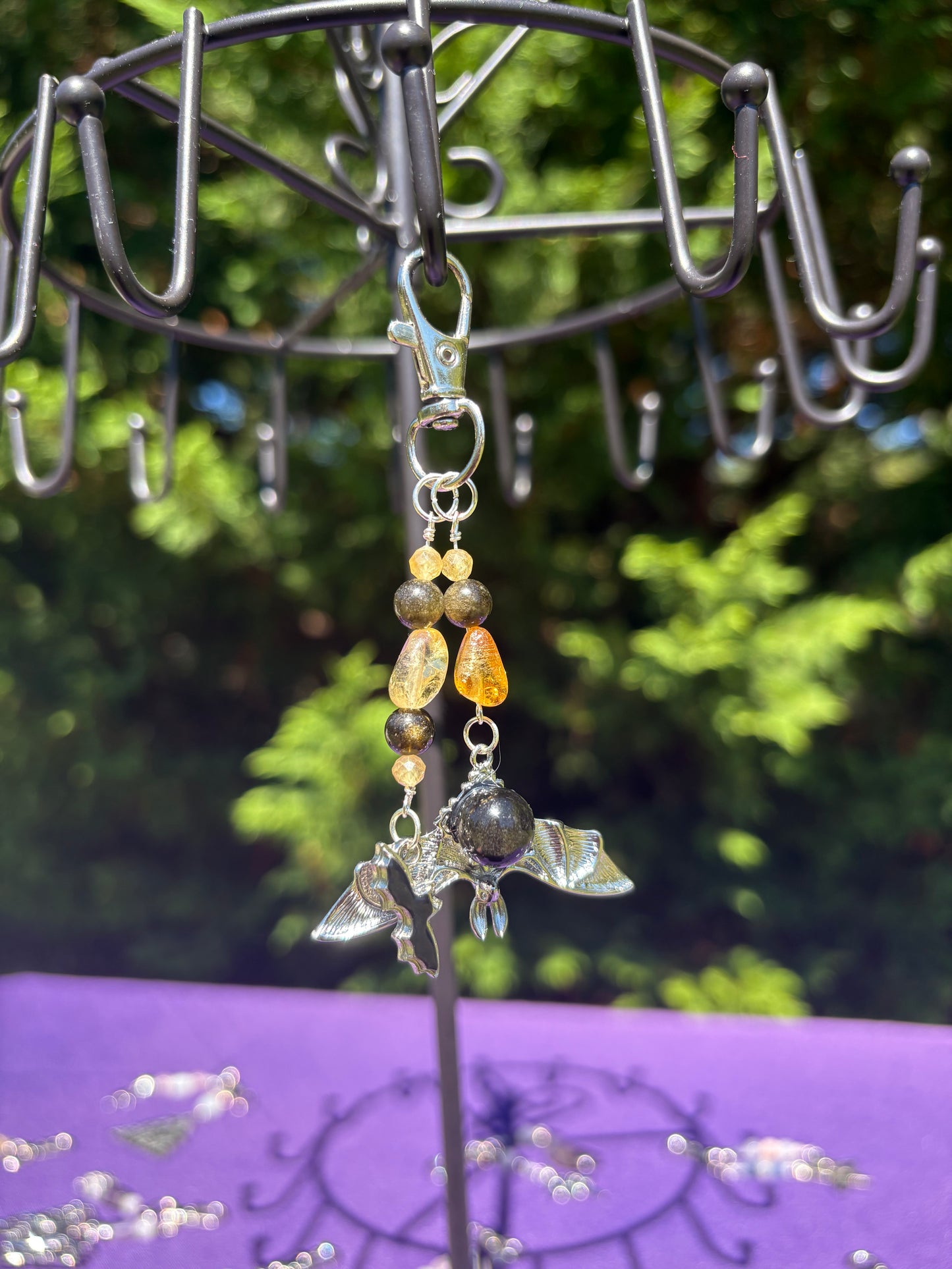 Citrine, Yellow Apatite, Gold Sheen Obsidian Bat Charm