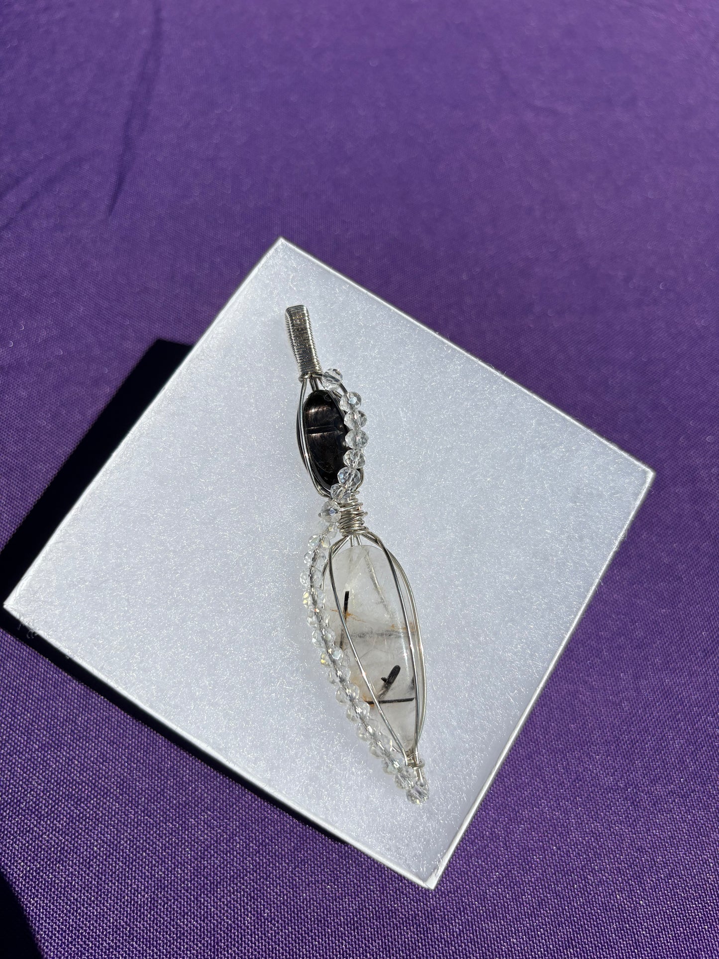 Hypersthene, Tourmalated Quartz, Topaz Double Tiered Pendant