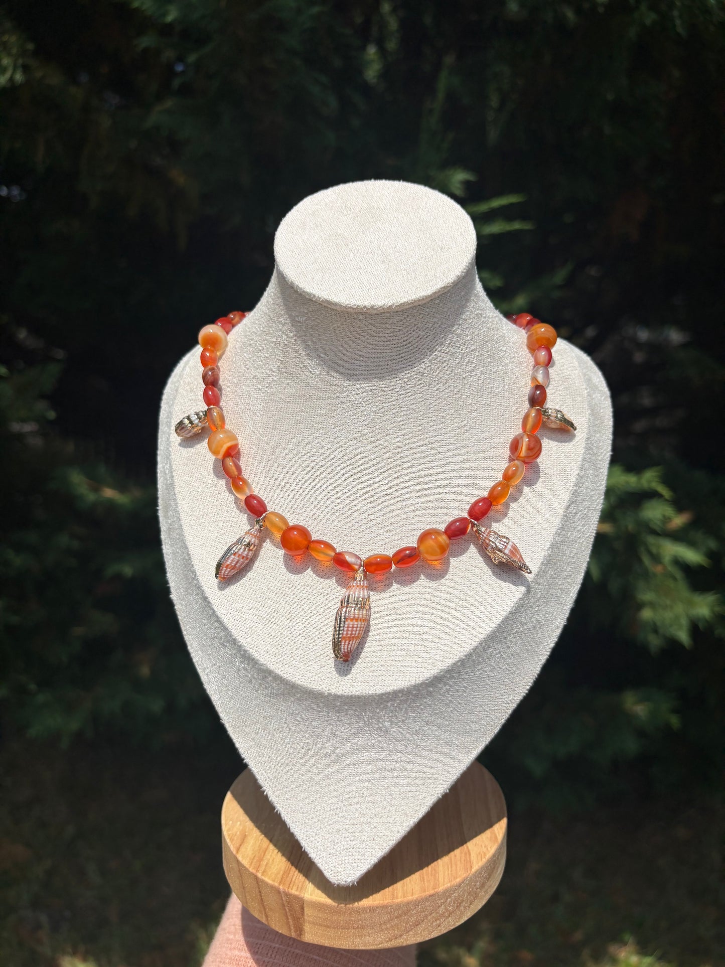 Carnelian and Orange Conch shell necklace