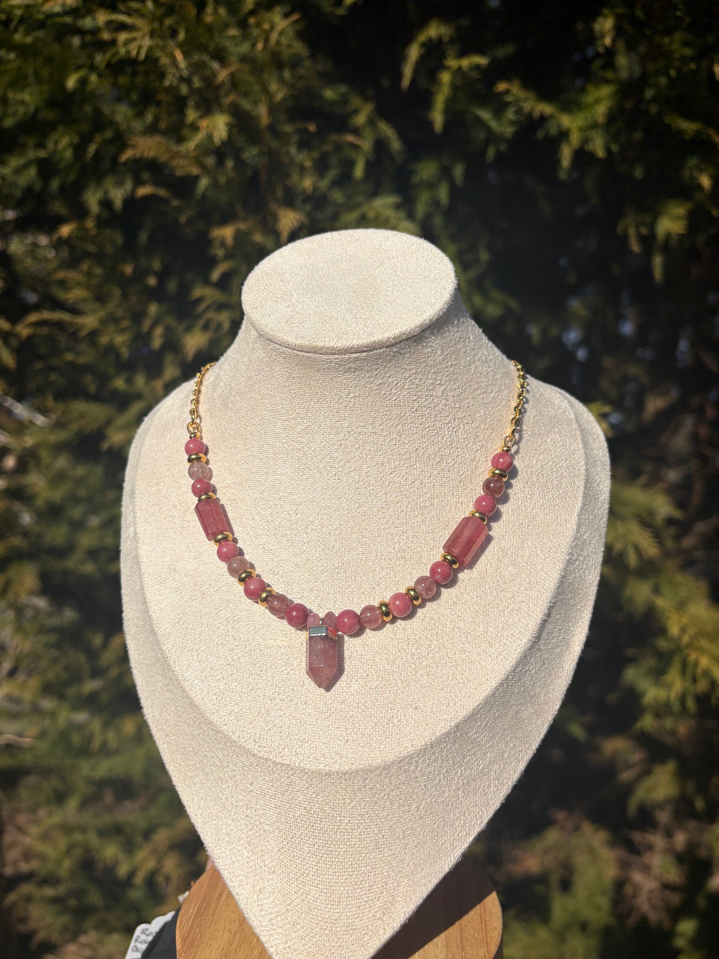 Rhodonite, Strawberry Quartz, Pink Tourmaline Necklace
