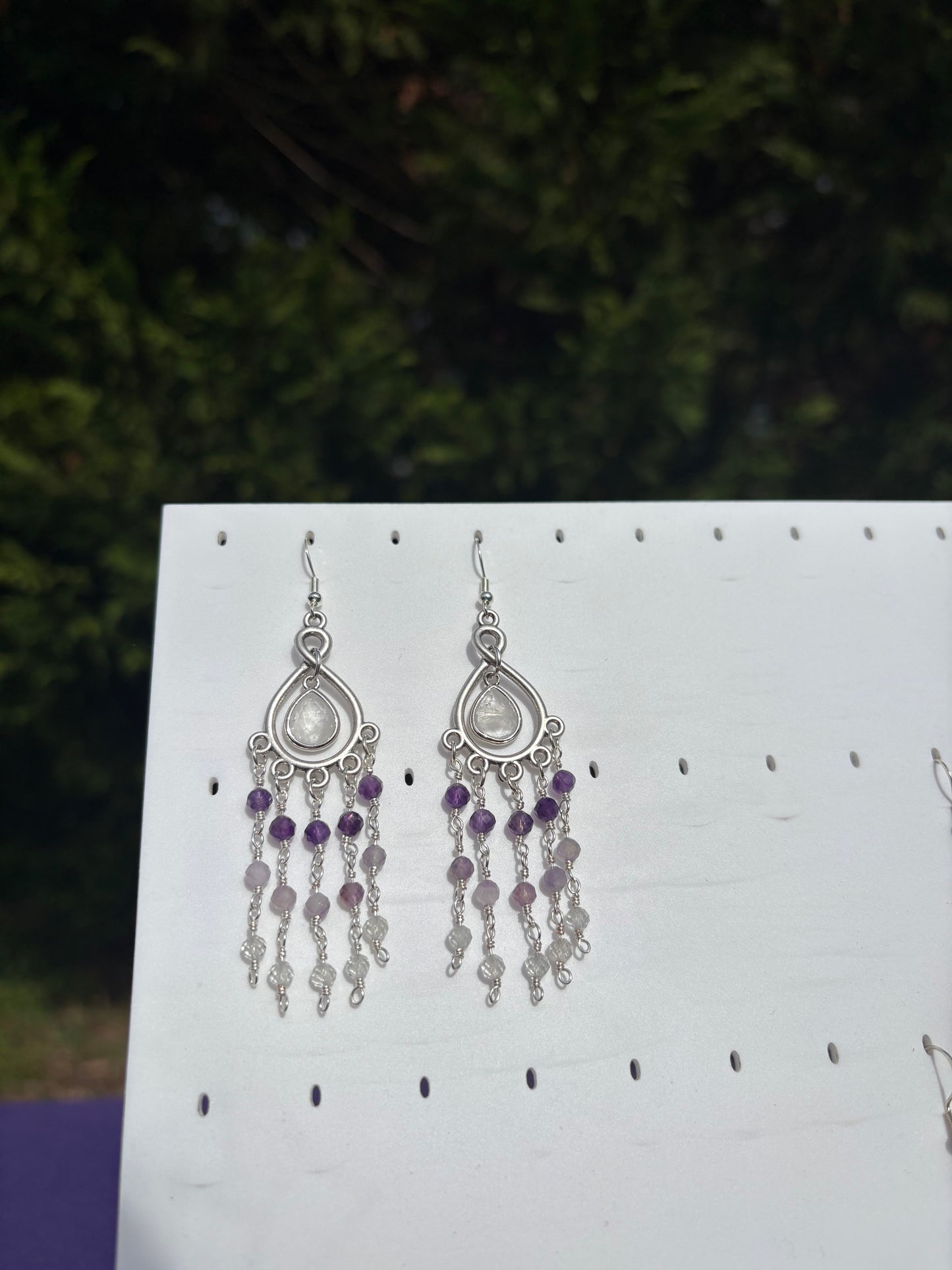 Amethyst, Topaz, and Clear Quartz Earrings