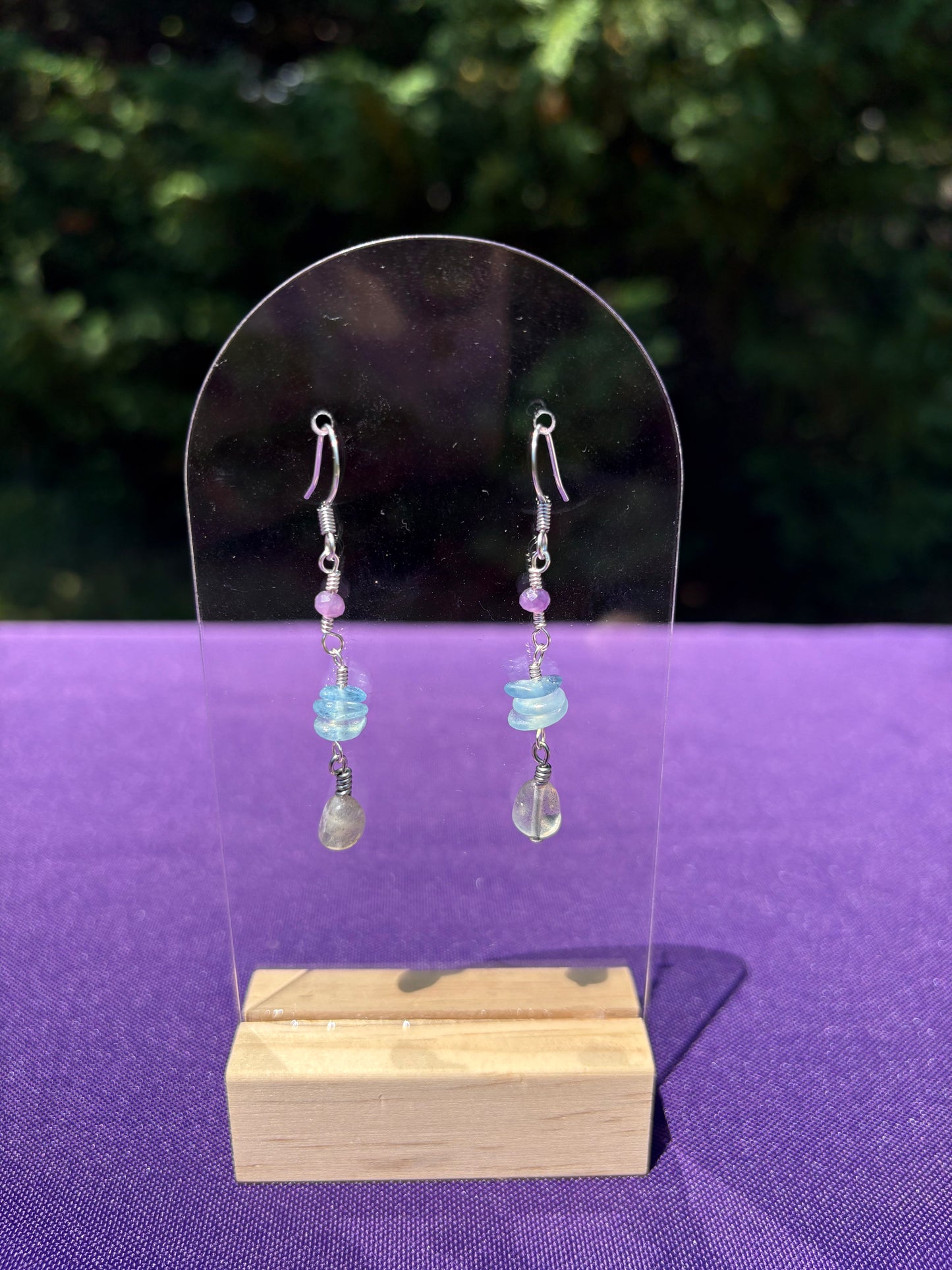 Labradorite, Aquamarine, and Lepidolite earrings