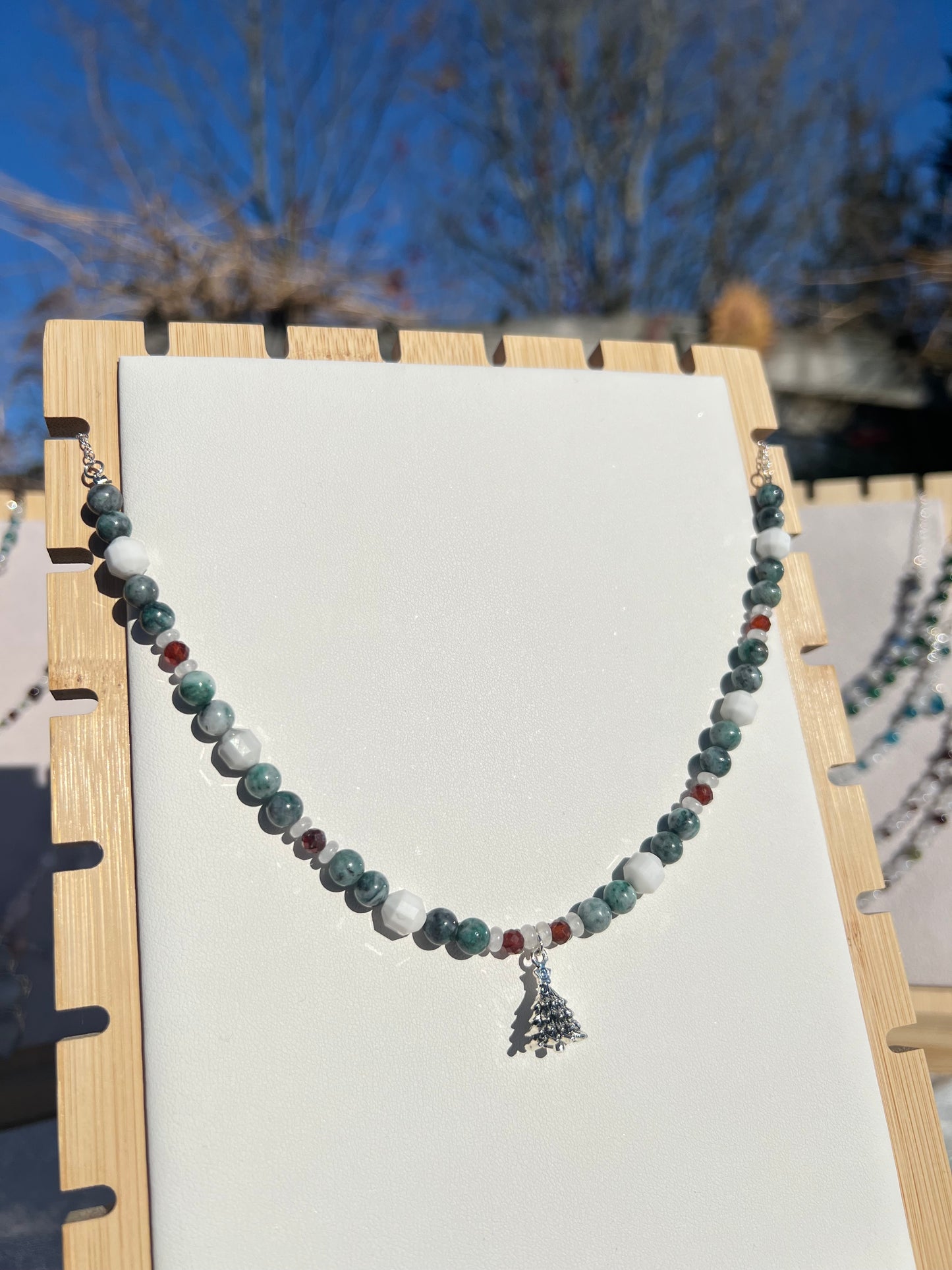 Pyrite in Jade & Garnet & Howlite festive necklace