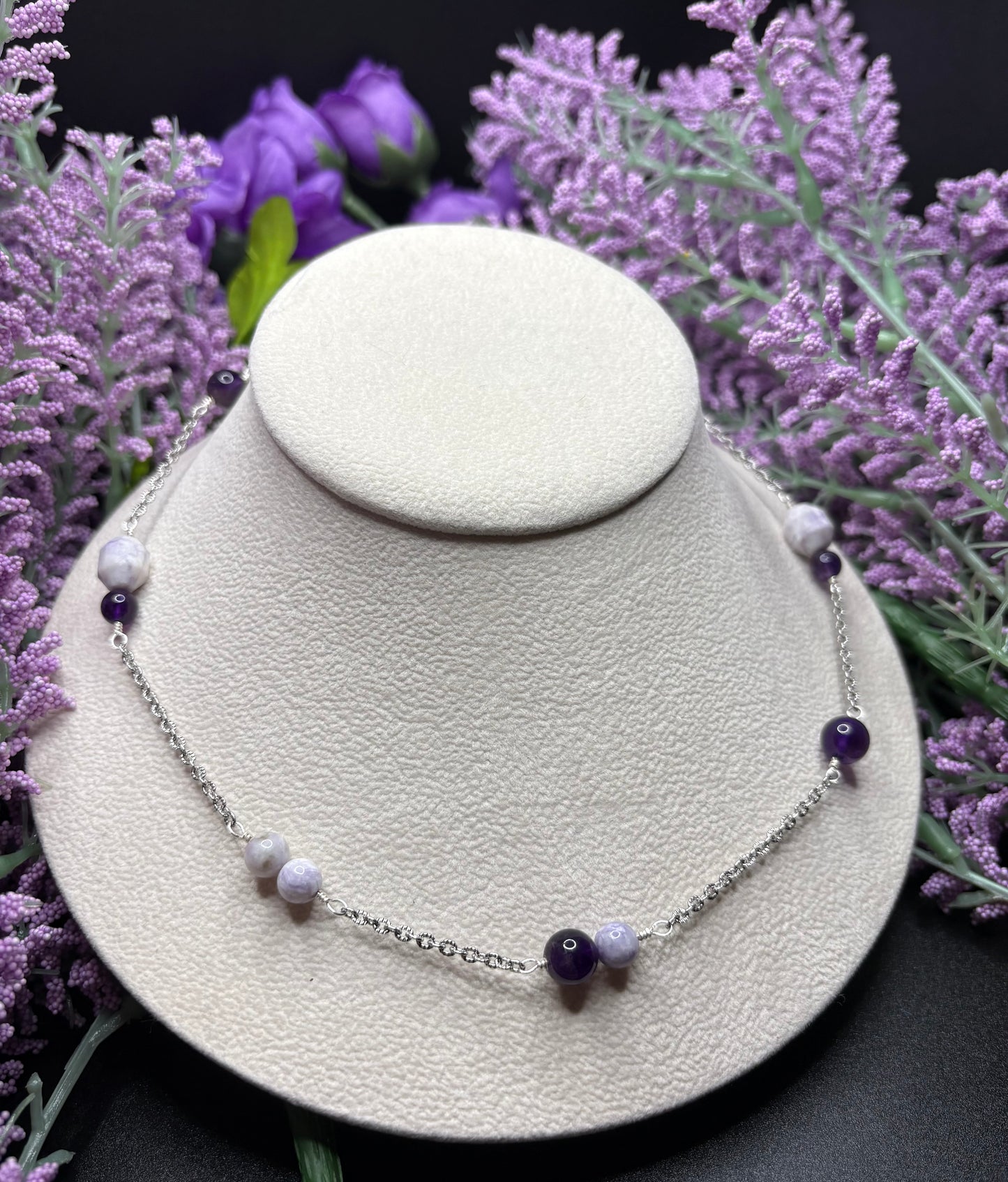 Amethyst & Tiffany Jasper asymmetrical necklace