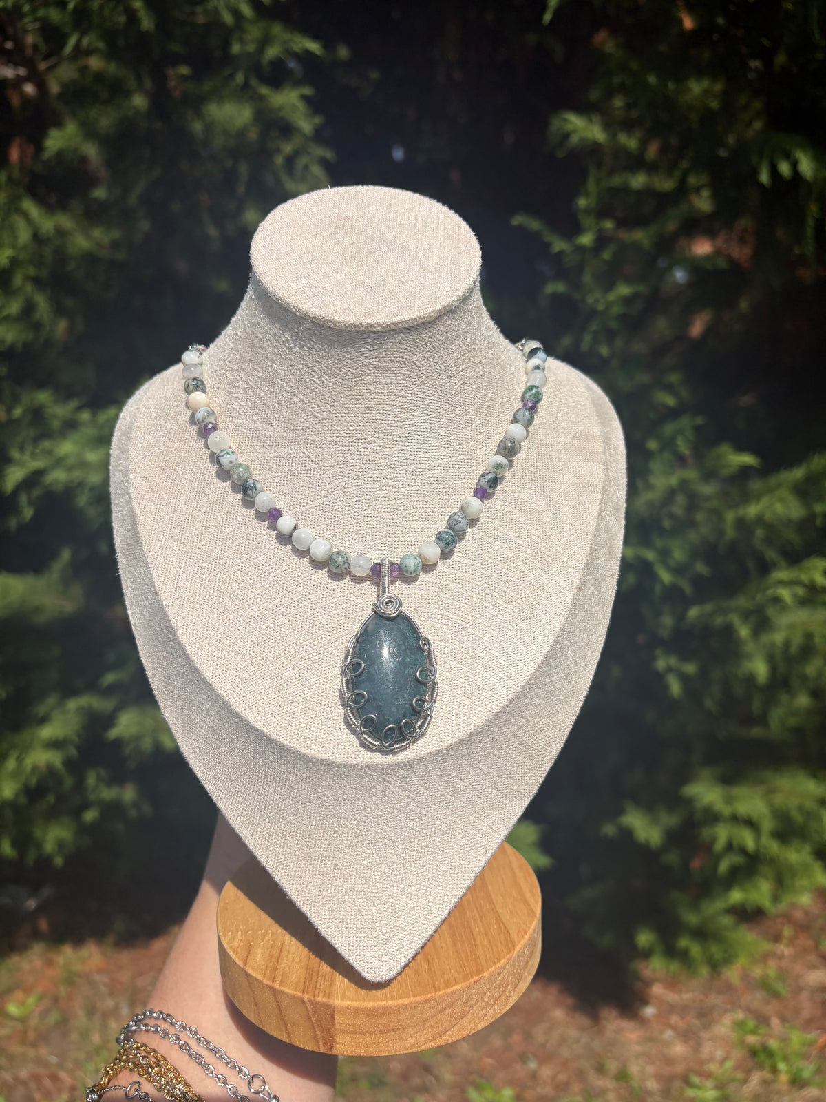 Moss Agate and Amethyst necklace