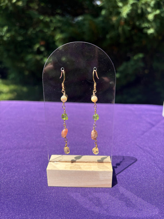 Mother of Pearl, Peridot, Sunstone, and Citrine Earrings
