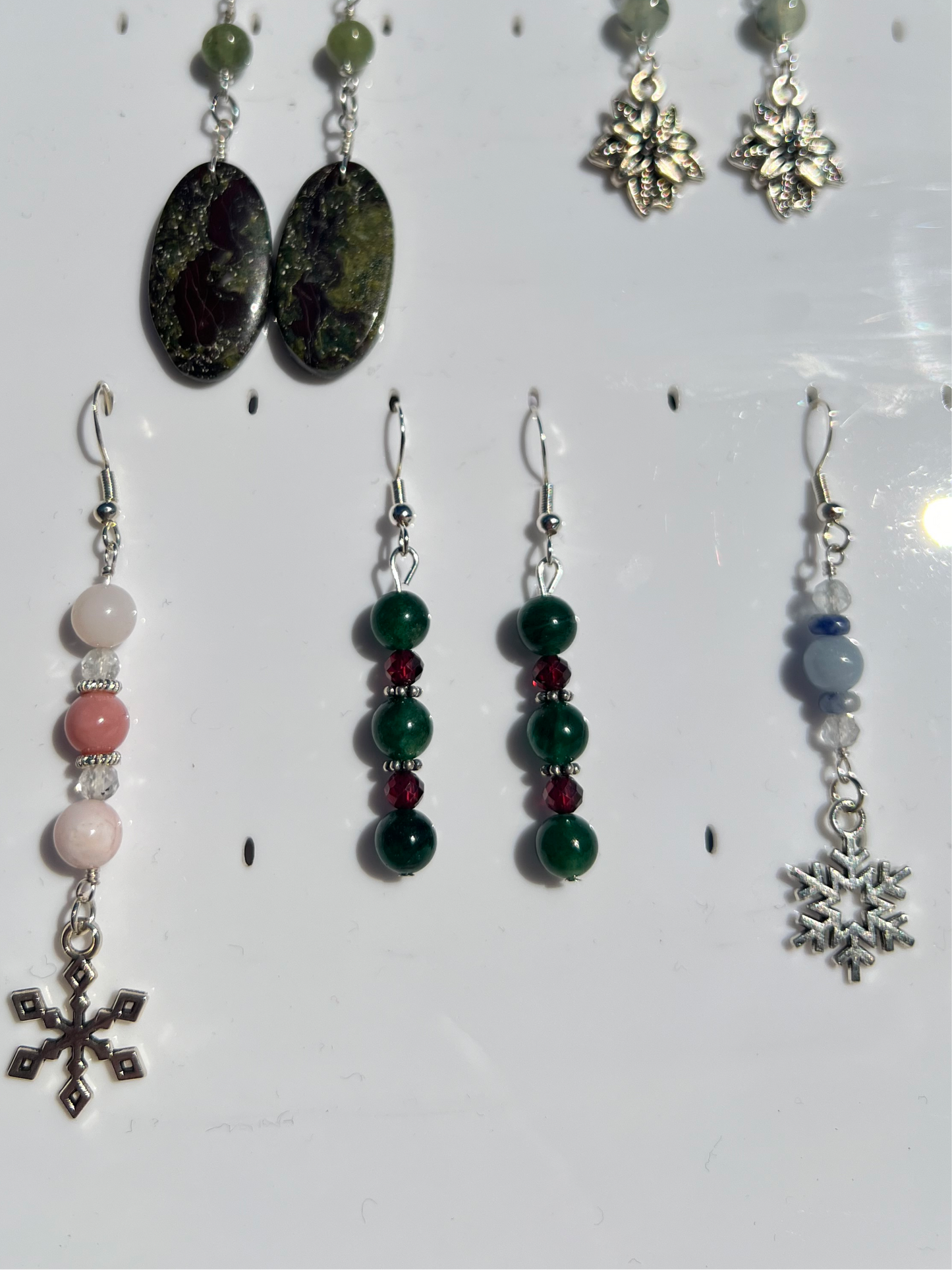 Green Muscovite & Garnet festive earrings