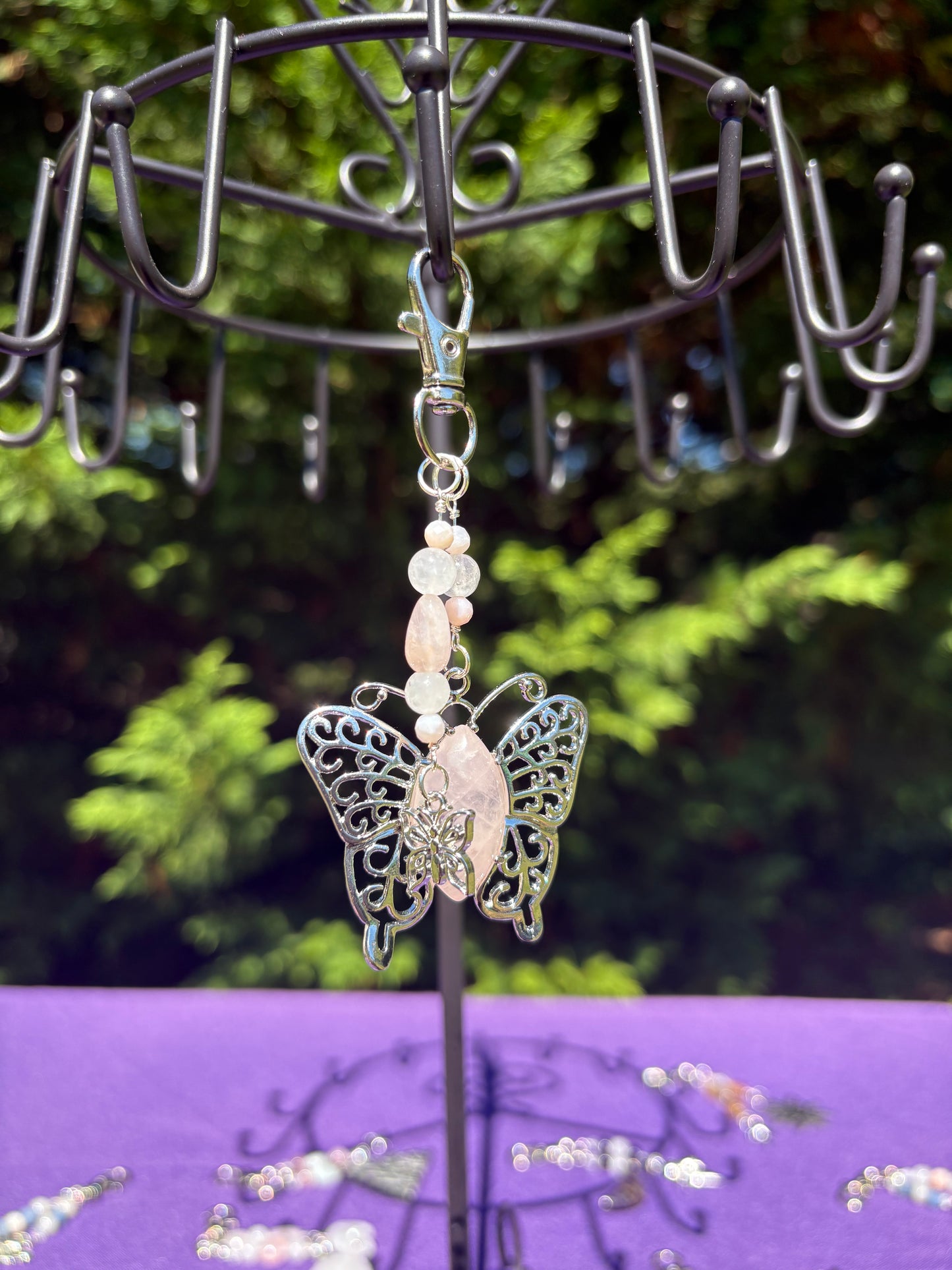 Pink Opal, White Jade, Rose Quartz Butterfly Charm