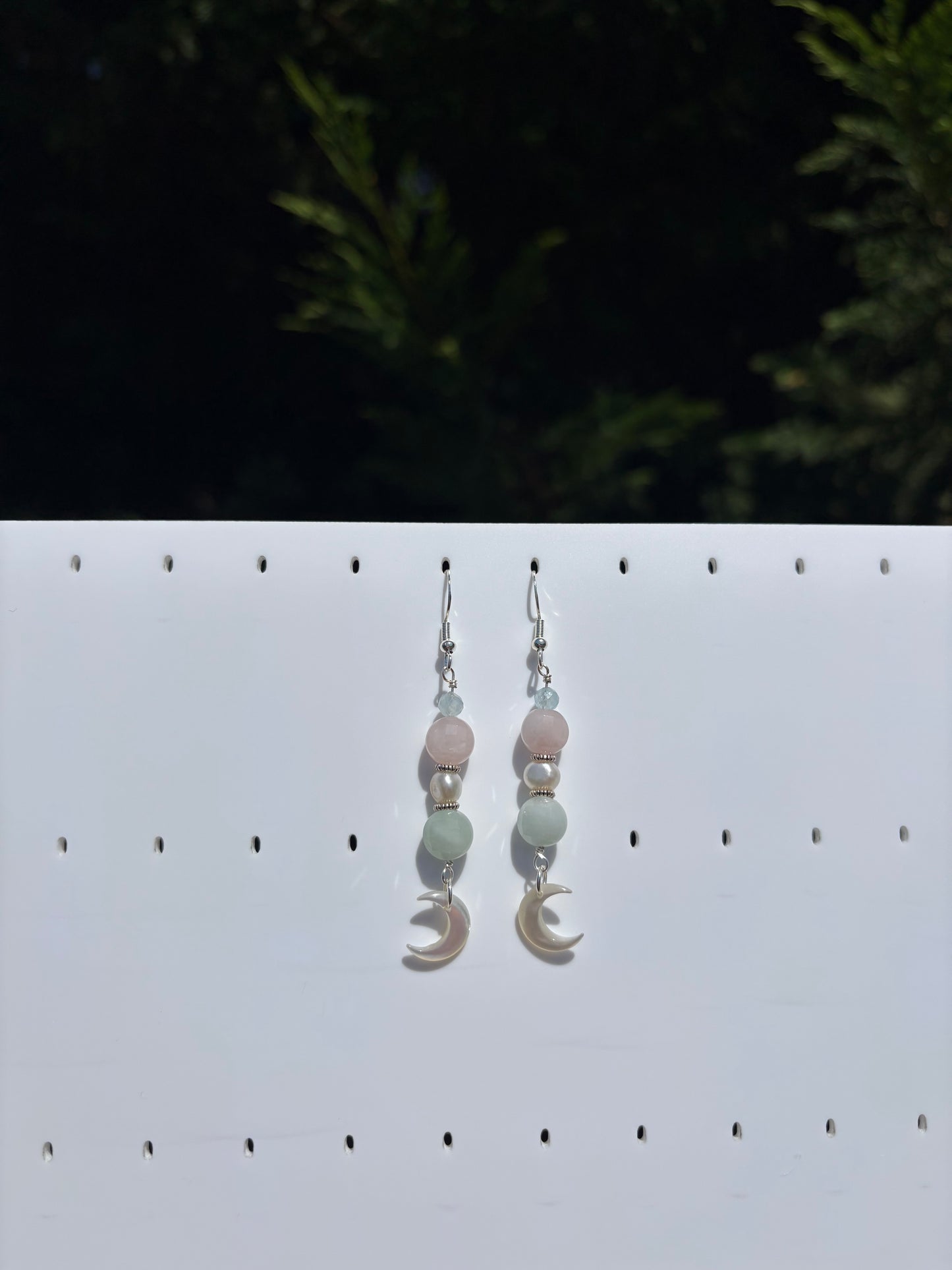 Rainbow Beryl & Freshwater Pearl & Mother Of Pearl Moon earrings