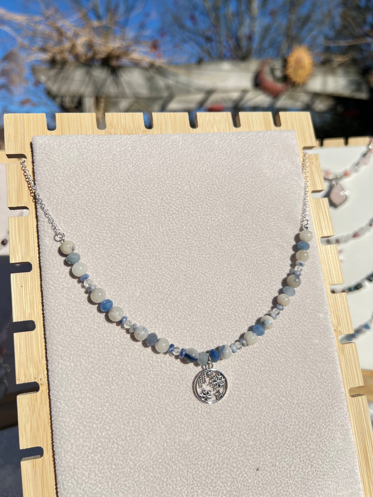 Blue Aventurine & Dumortierite in Quartz & Topaz & Snowflake Sodalite festive necklace