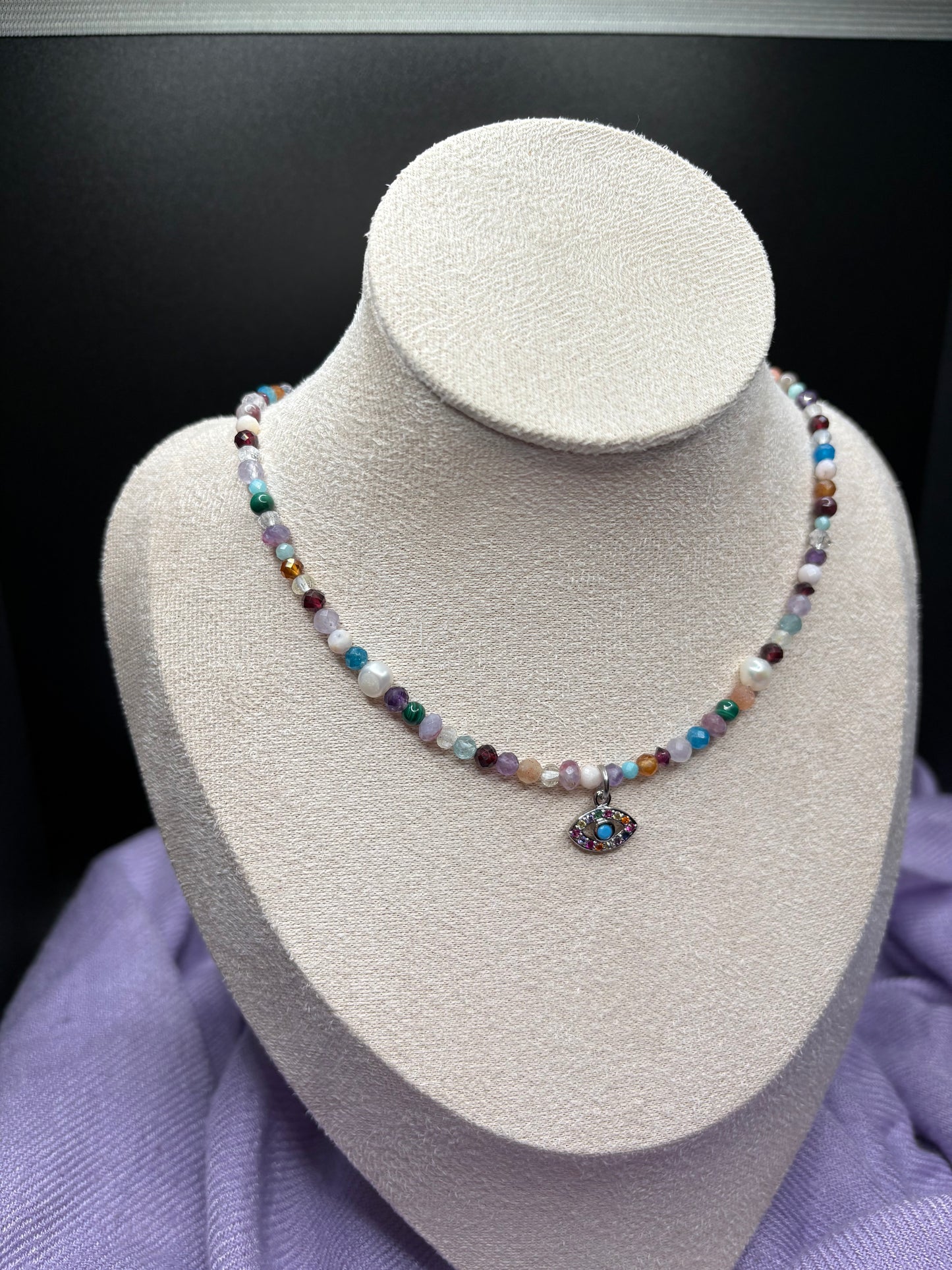 Rainbow Faceted Evil Eye Choker