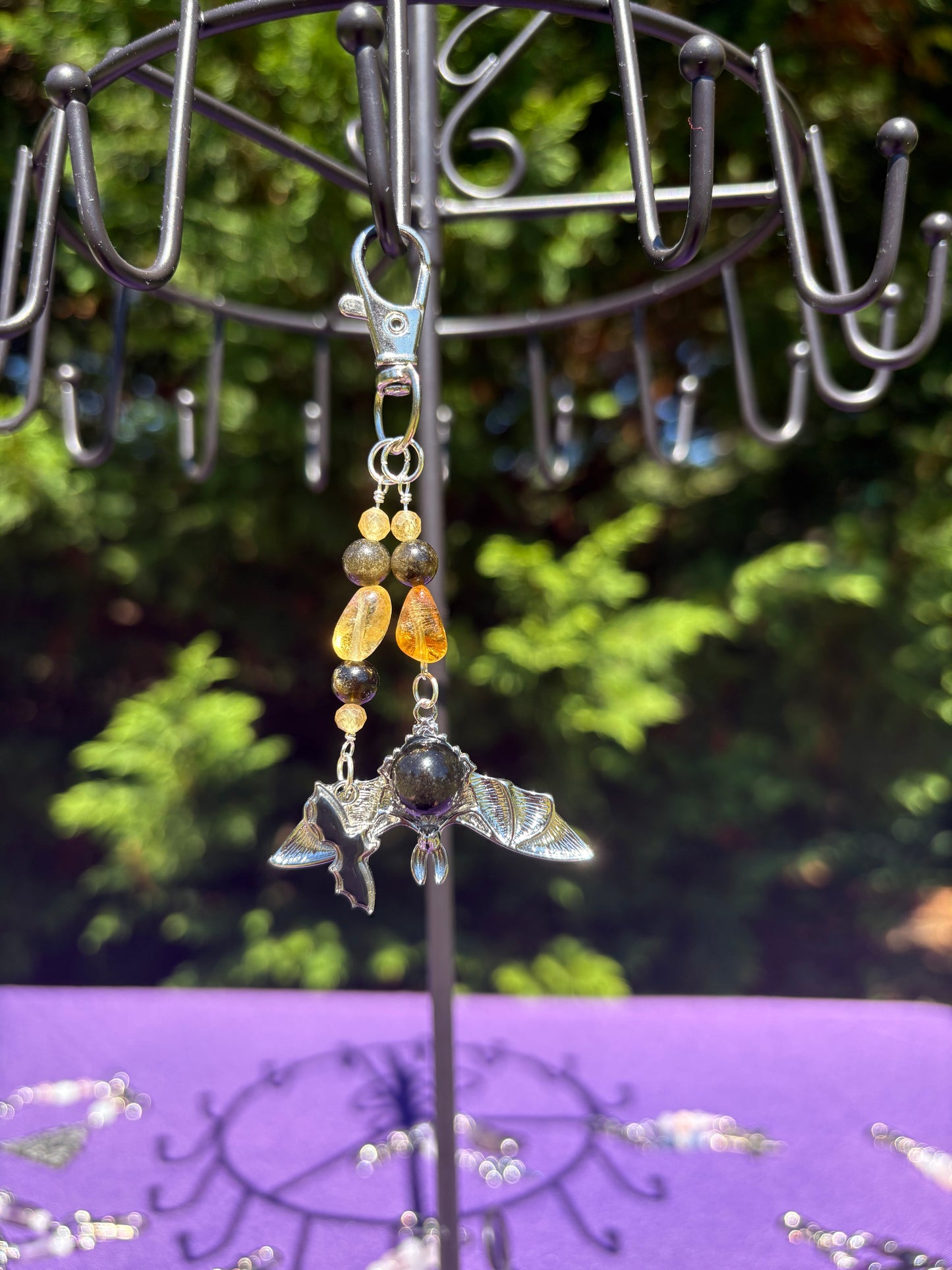 Citrine, Yellow Apatite, Gold Sheen Obsidian Bat Charm