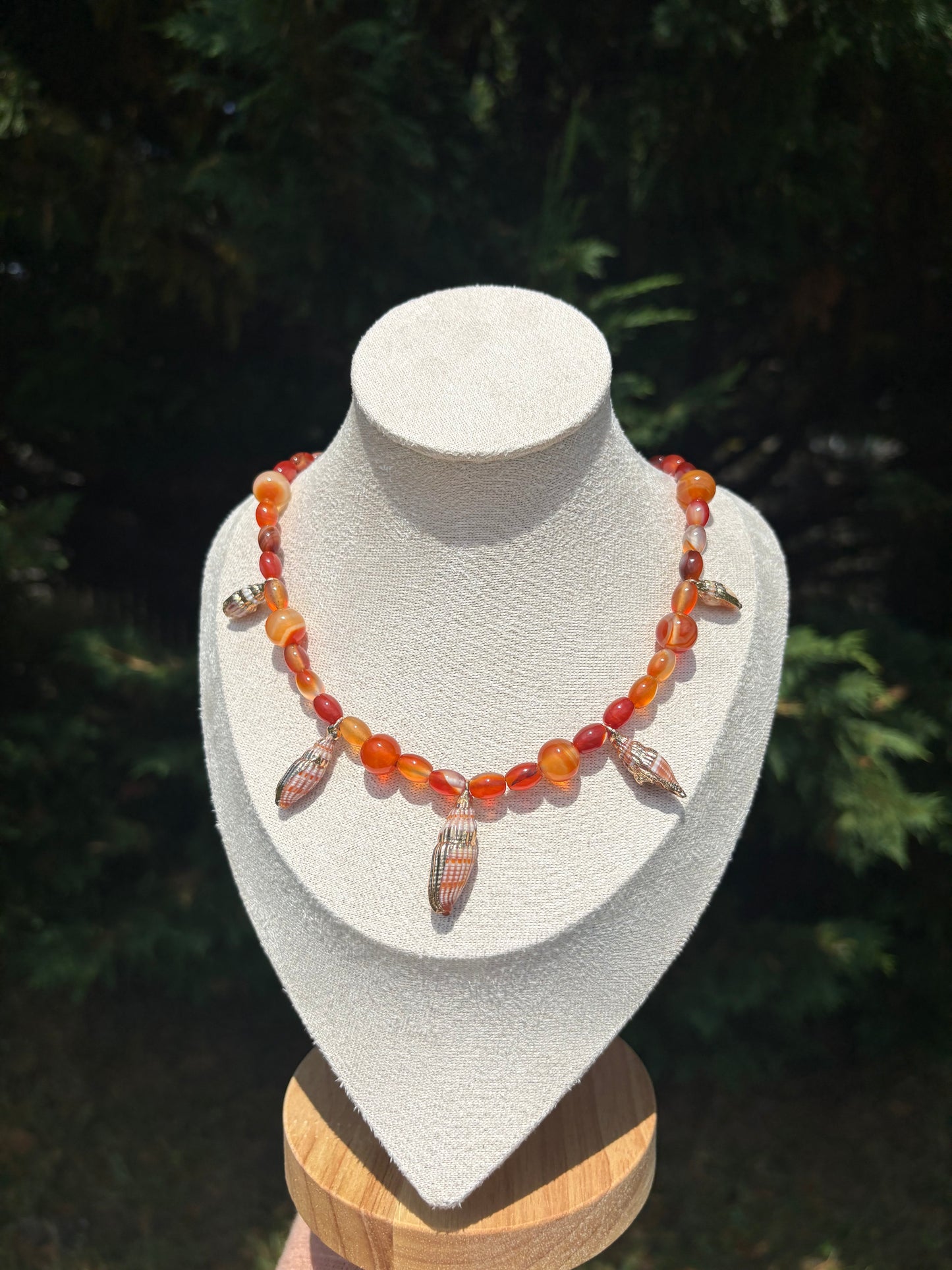 Carnelian and Orange Conch shell necklace