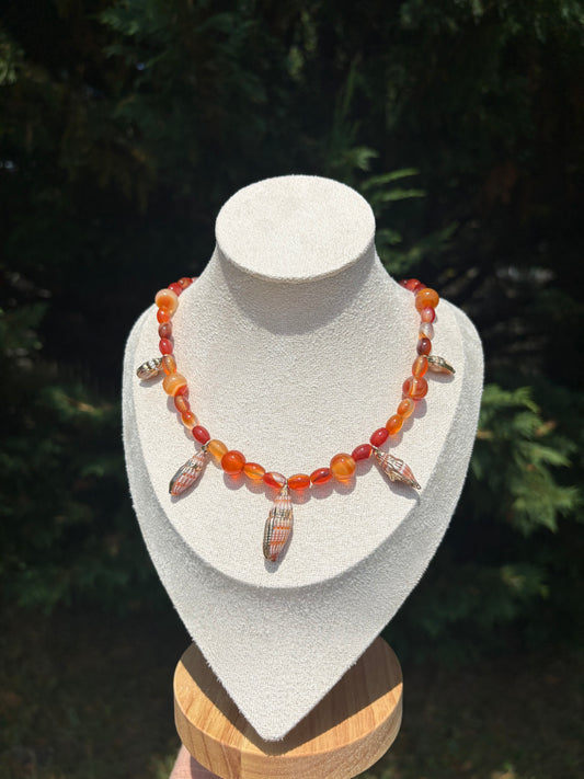 Carnelian and Orange Conch shell necklace