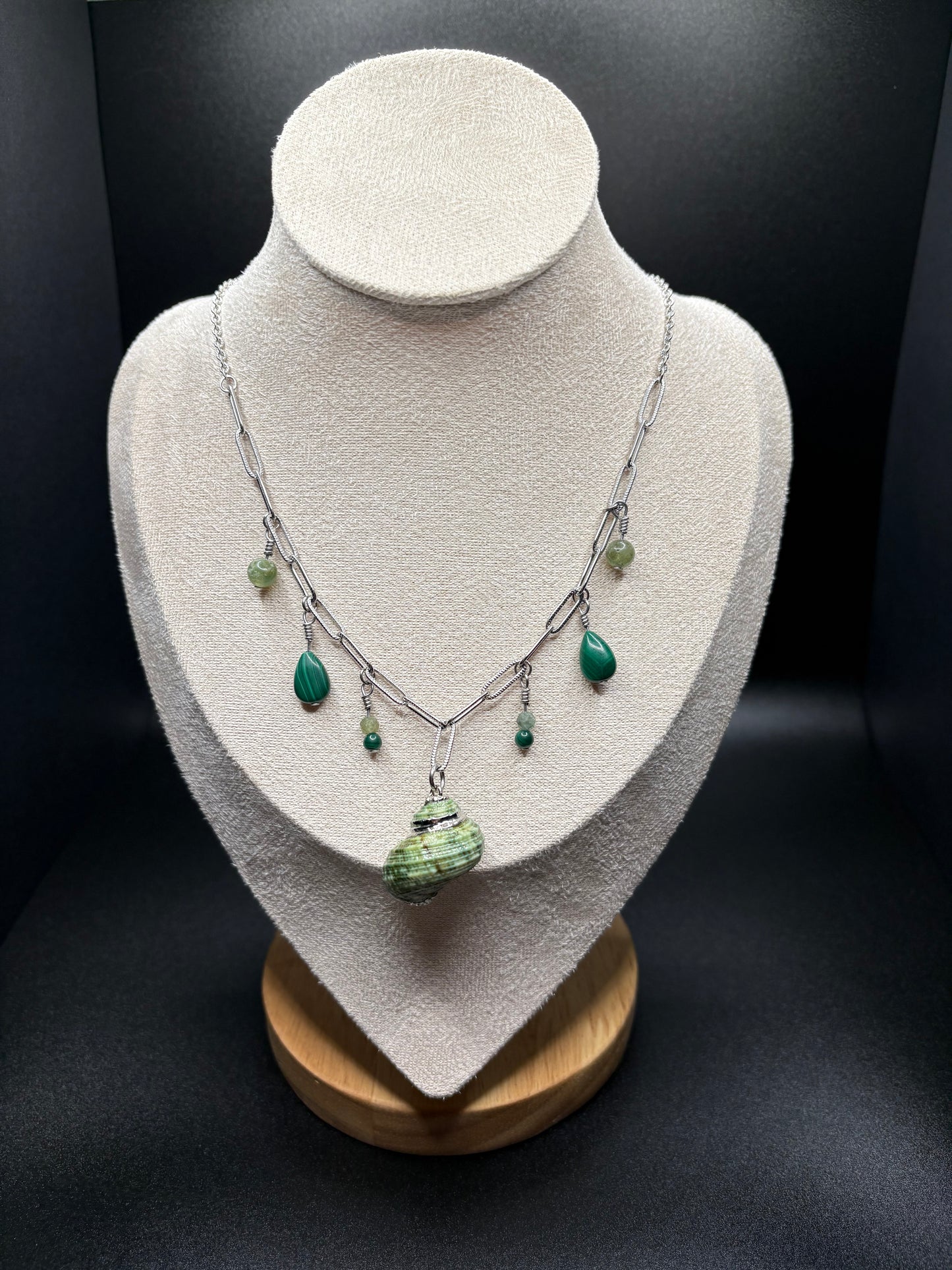 Green Apatite and Malachite charm necklace