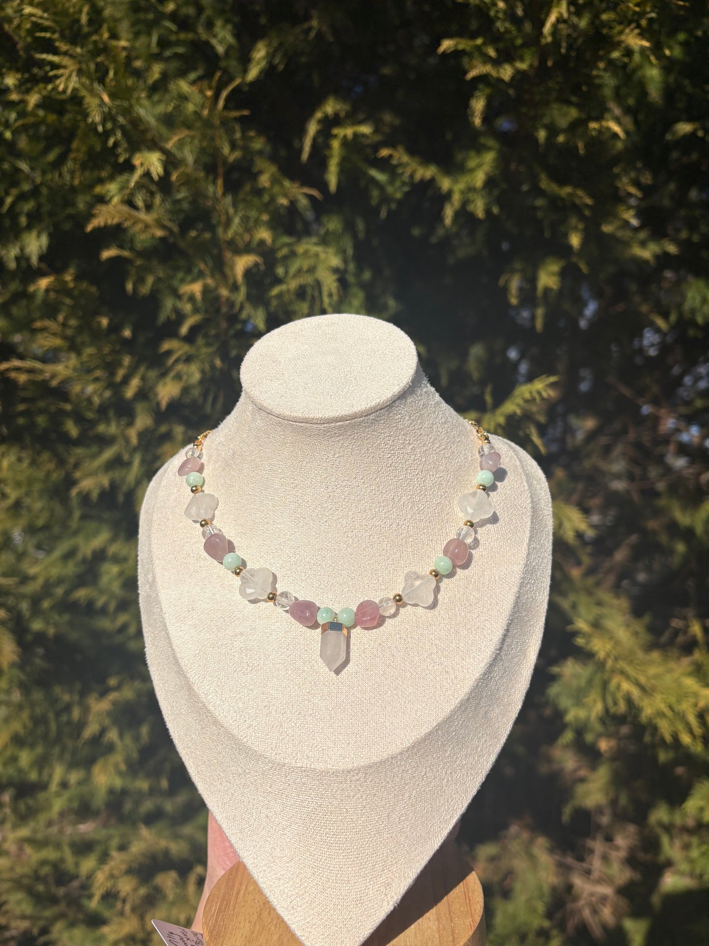 Amazonite, Rose Quartz, and Clear Quartz Necklace