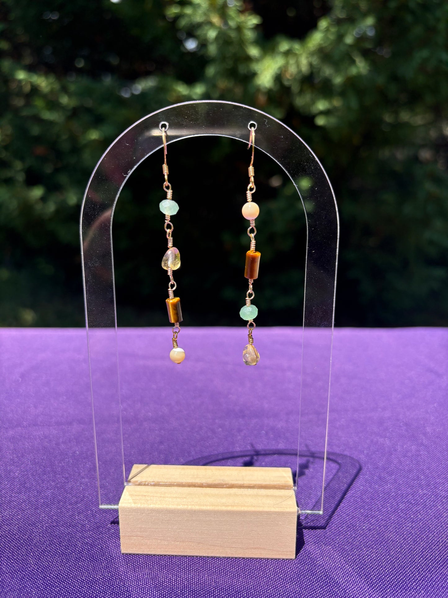 Mother of Pearl, Tiger Eye, Citrine, Green Aventurine earrings